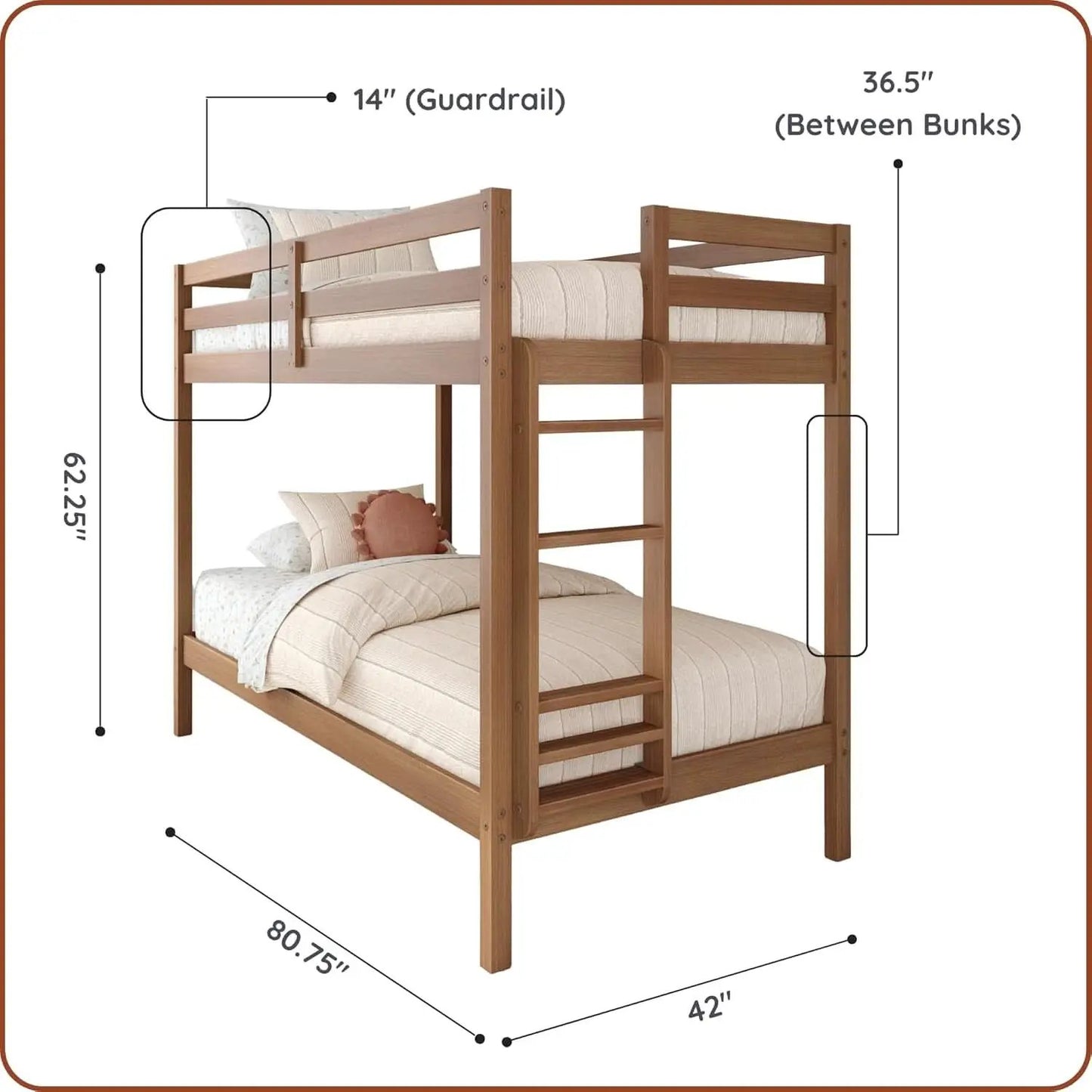 Engineered Wood Twin Over Twin Bunk Bed With Ladder Oak Finish from PriceLows™
