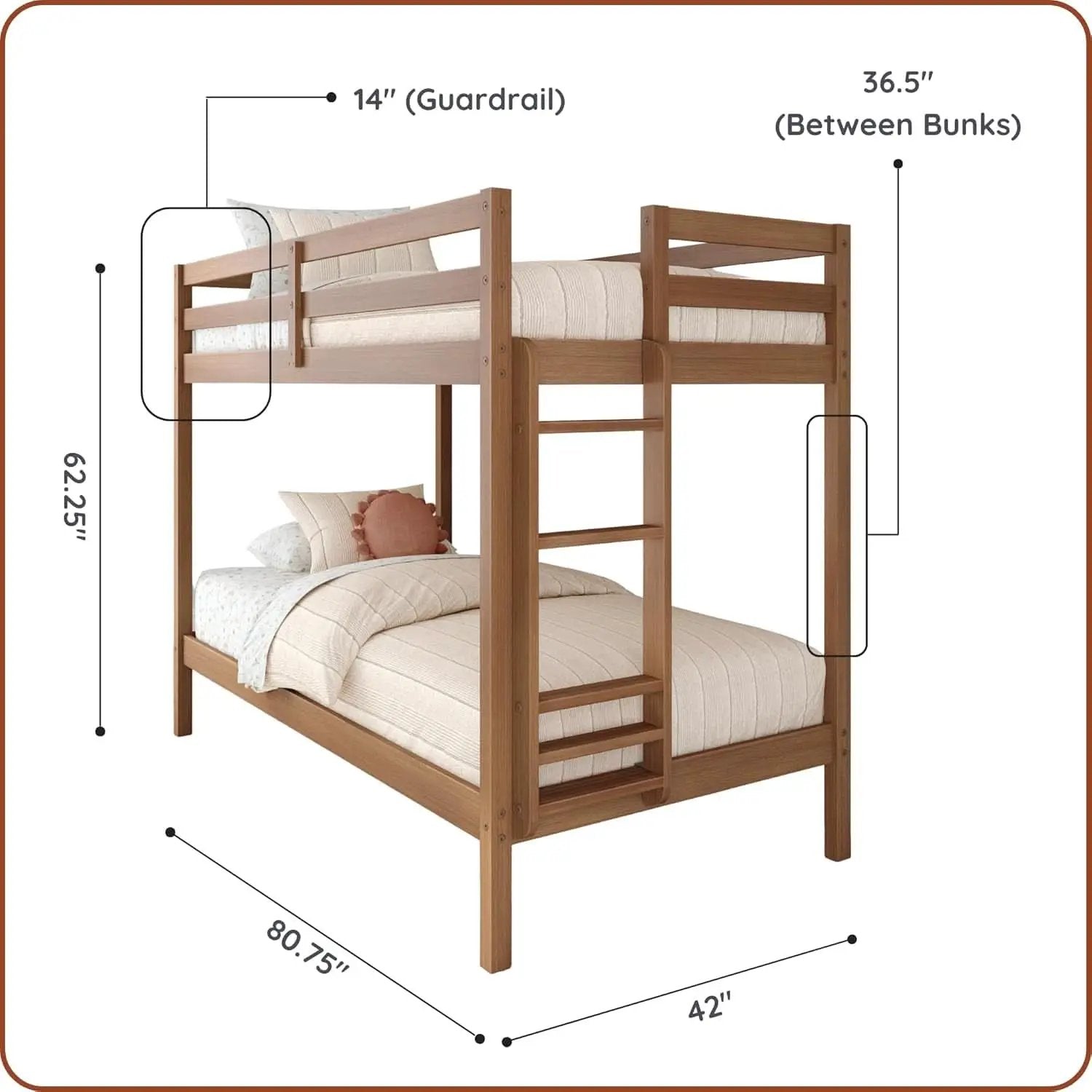 Engineered Wood Twin Over Twin Bunk Bed With Ladder Oak Finish from PriceLows™