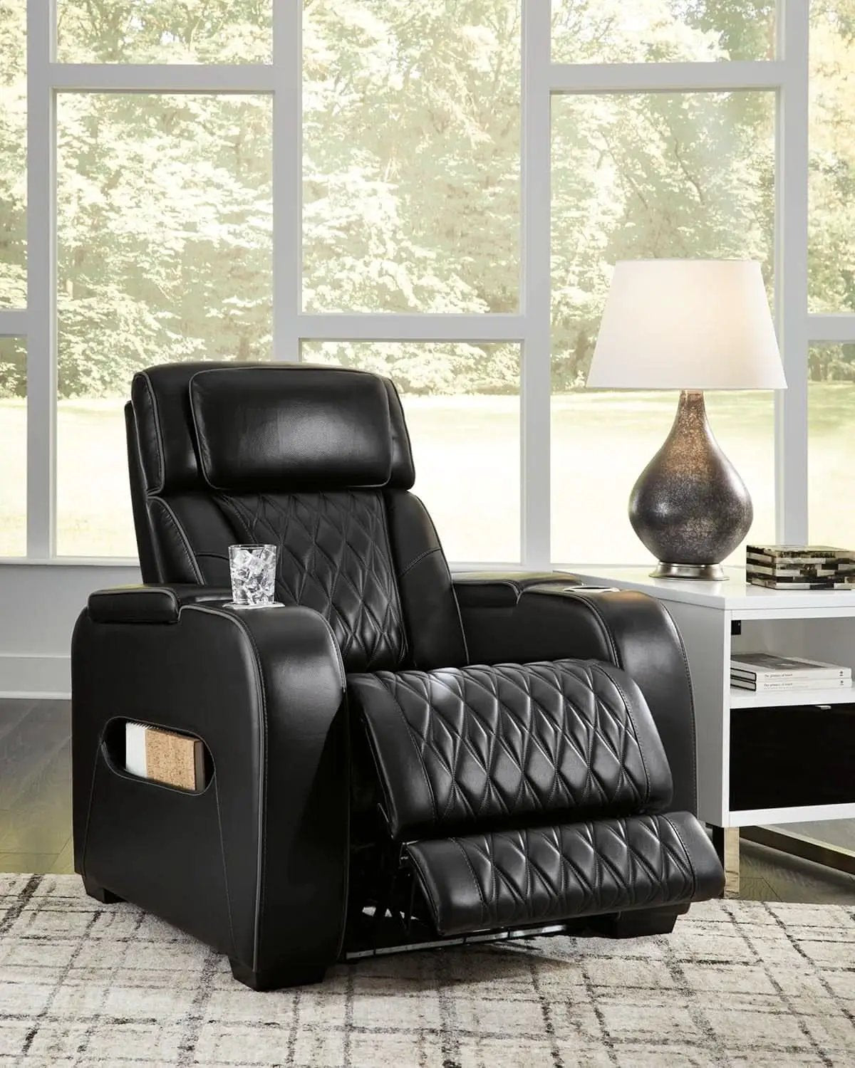Black Leather Power Recliner With Adjustable Headrest from PriceLows™