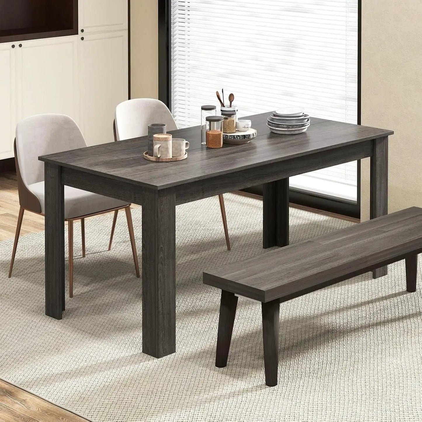 Grey 63 Inch Dining Table Farmhouse Kitchen Center Table from PriceLows™