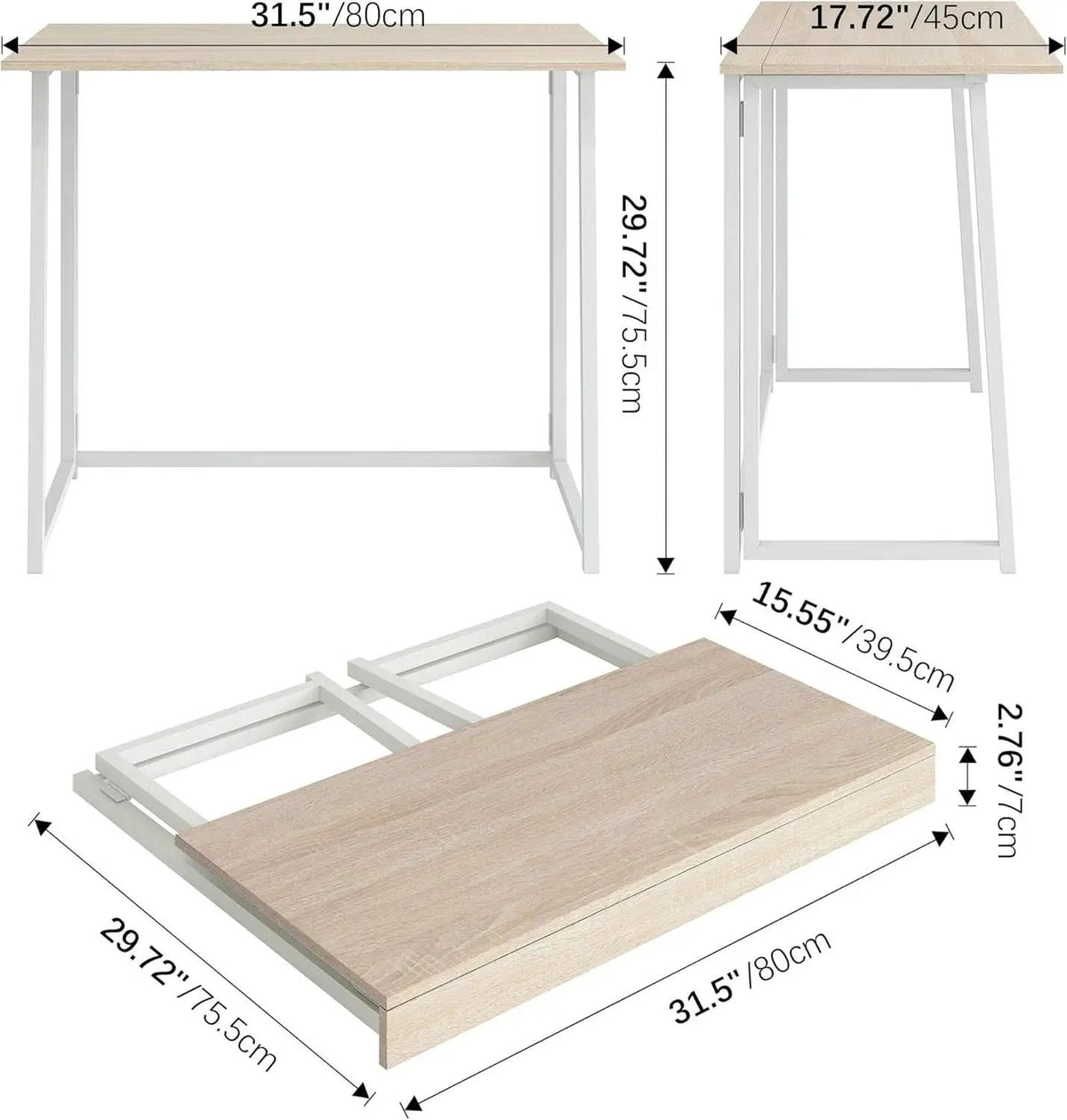 31.5 Inch Folding Desk For Small Spaces Natural White from PriceLows™