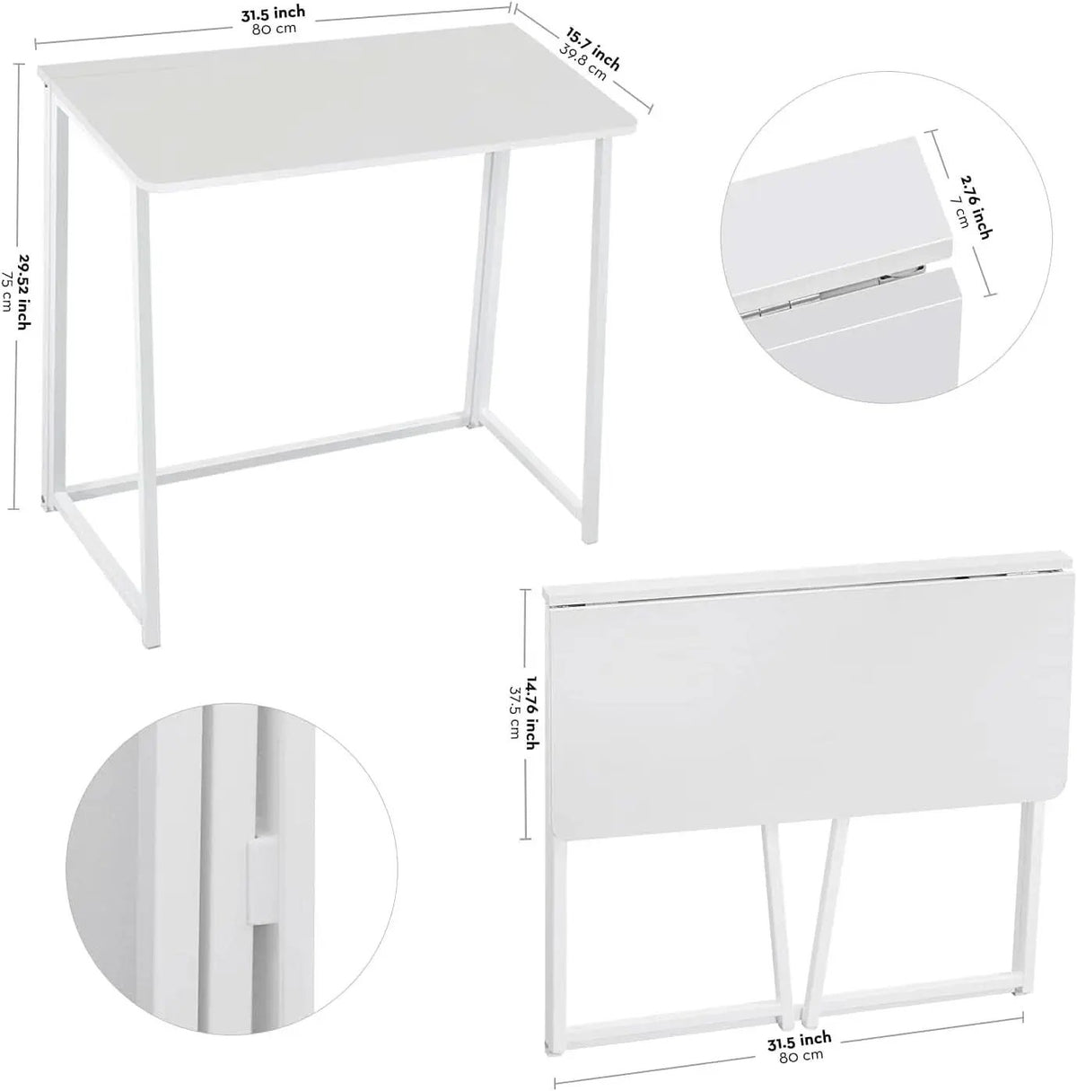 31.5 Inch Folding Desk White For Small Spaces Home Office from PriceLows™