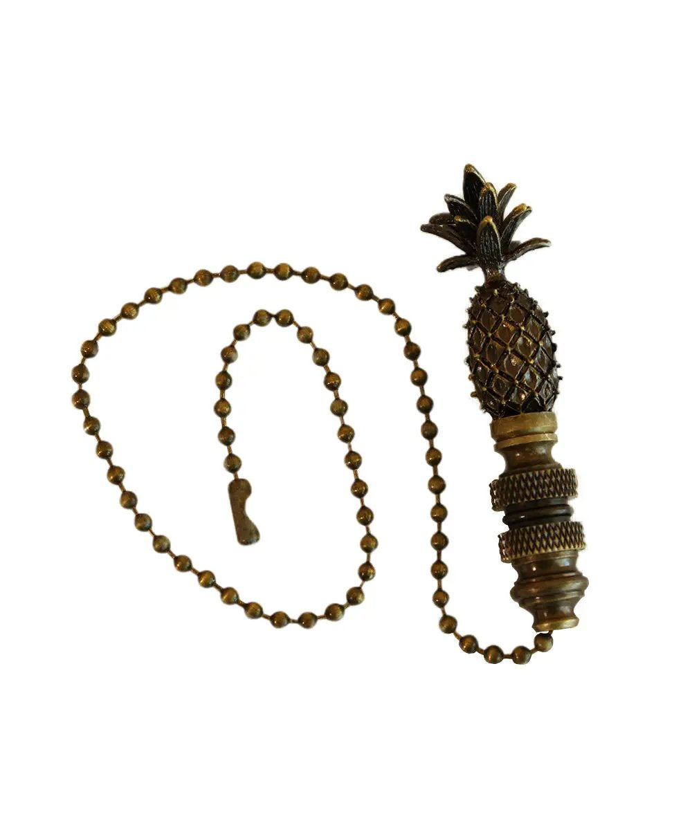 Ceiling Fan Pull | Tall Pineapple | Antiqued Brass | 12 Inch Beaded Chain