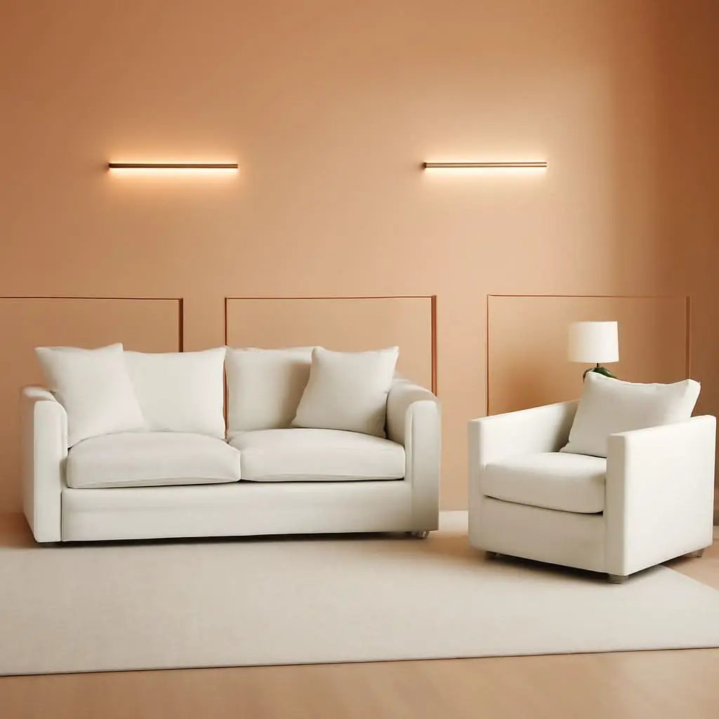 Beige 2 Piece Loveseat Armchair Set Chenille Upholstery from PriceLows™