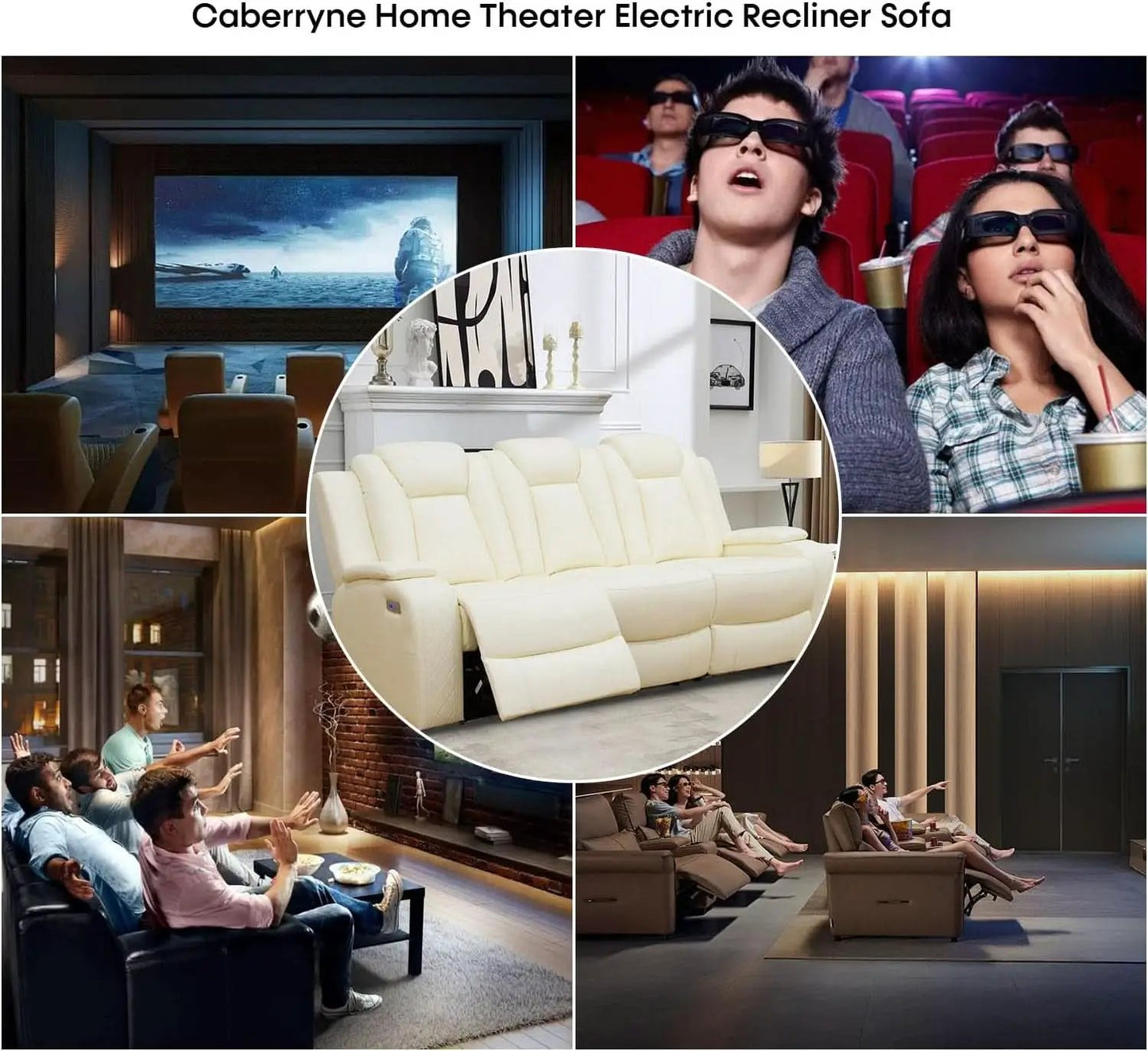 Power Recliner Sofa Set With LED Lights Creamy Finish from PriceLows™
