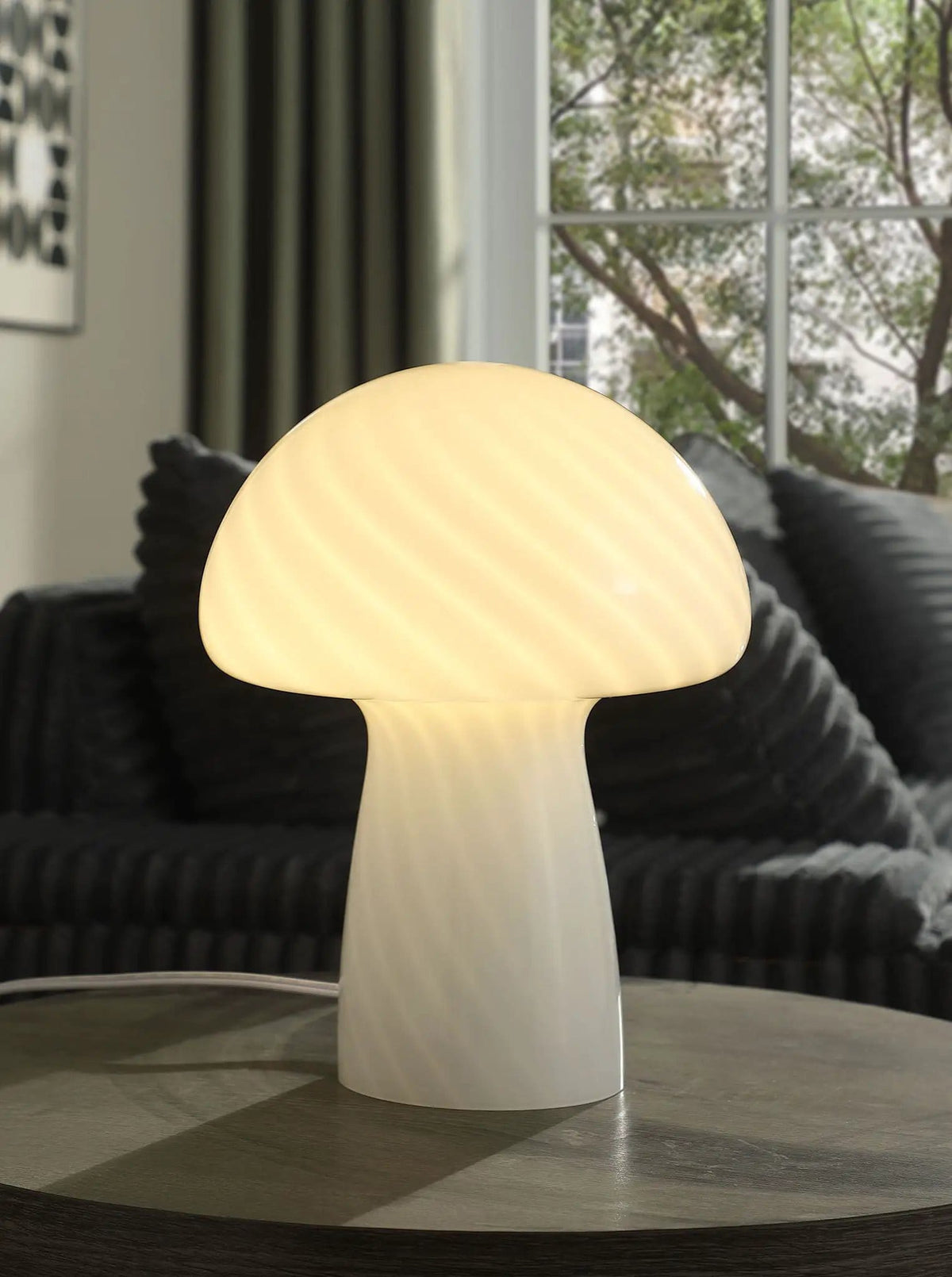 Kanaby Mushroom Shaped Glass Bedside Table Lamp | 9.5 x 9.5 x 12.75 in | Glass | White