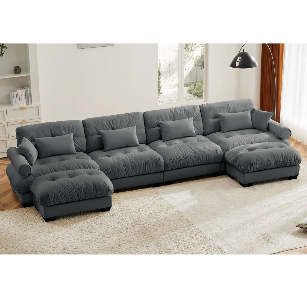 Modular Sectional Sofa | Deep Comfort Cushions | Vintage Fabric Ottoman