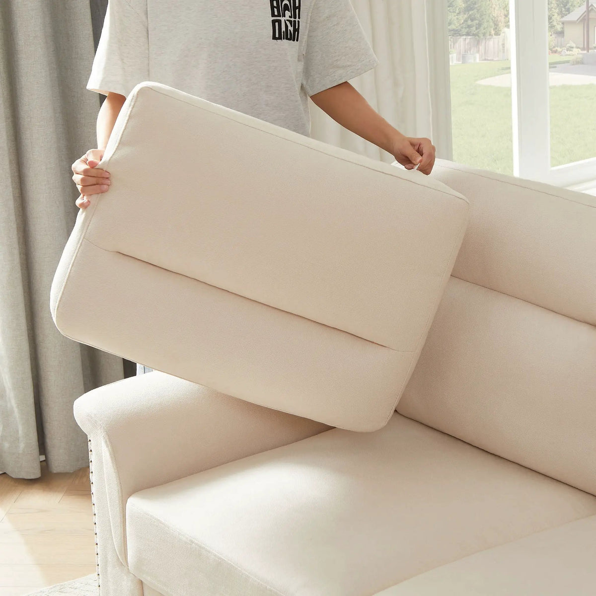 3 Seater Stationary Sofa | High-Density Foam And Spring Pack | 84.2 Inch Length | Solid Structure