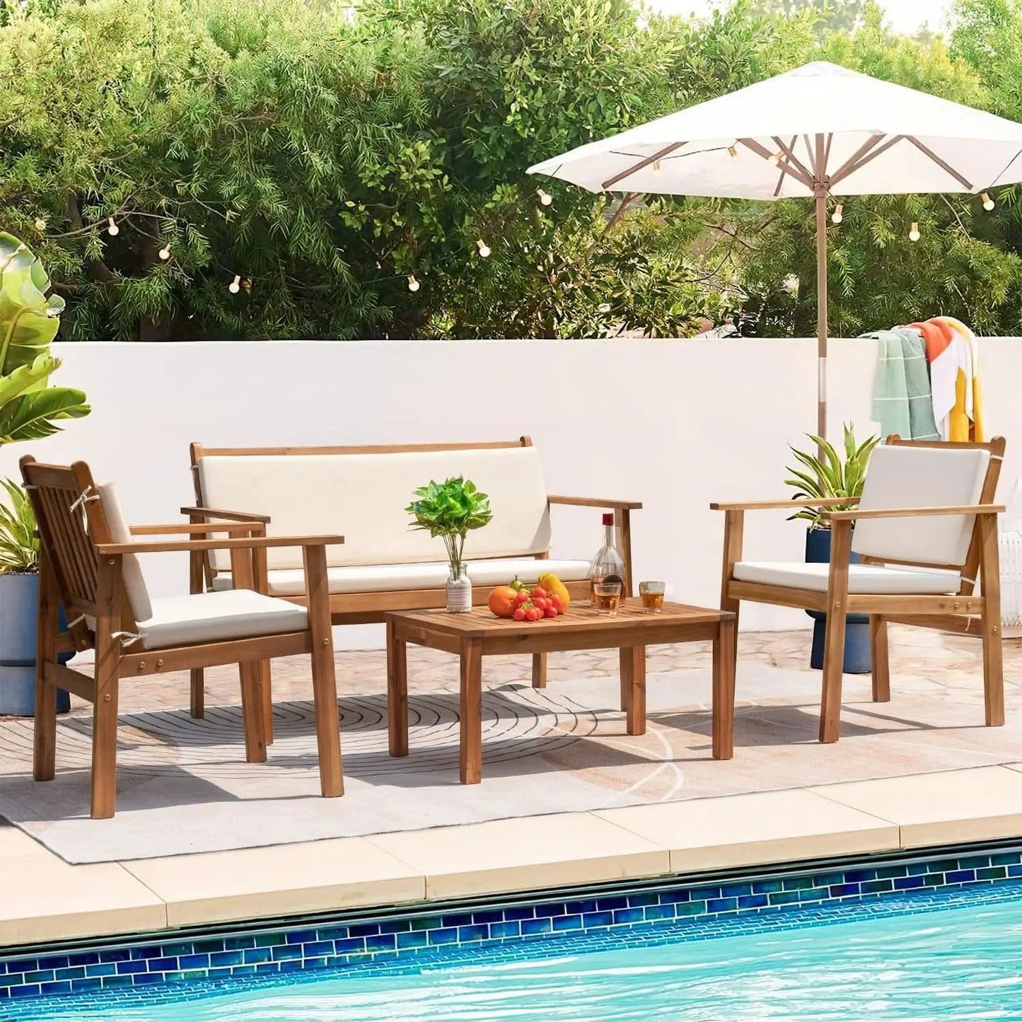 4 Piece Outdoor Bistro Sofa Set With Coffee Table White from PriceLows™