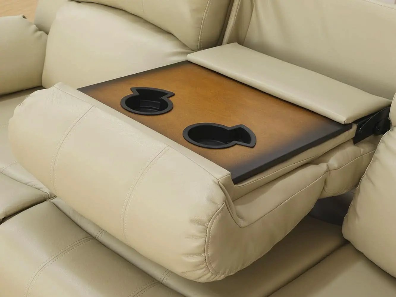 Beige 3 Seater Manual Reclining Sofa With Cup Holders from PriceLows™