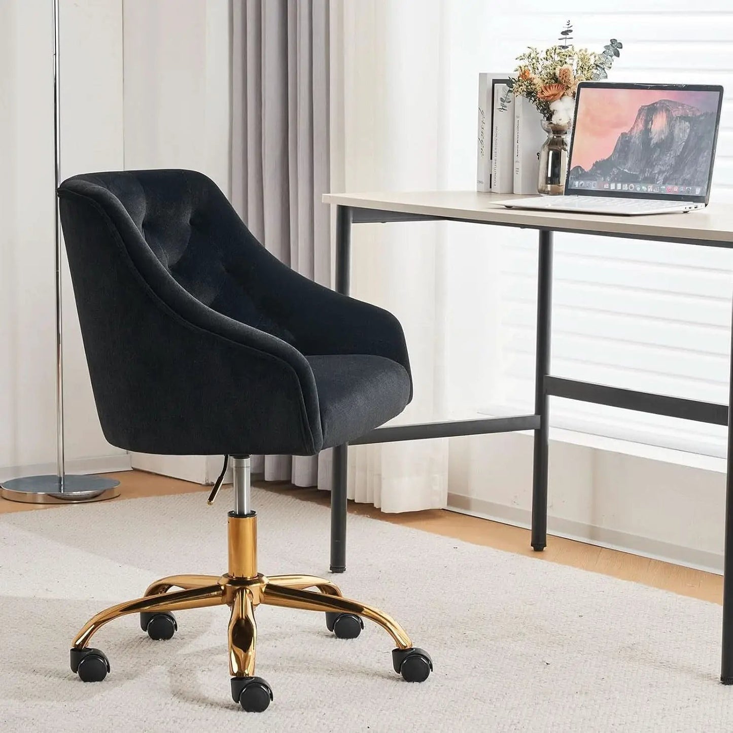 Black Velvet Office Chair 360 Swivel For Home Office from PriceLows™