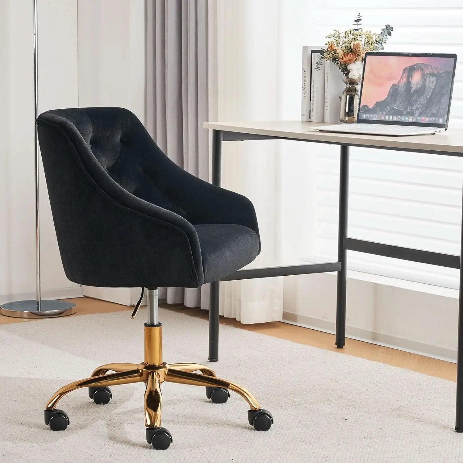 Black Velvet Office Chair 360 Swivel For Home Office from PriceLows™