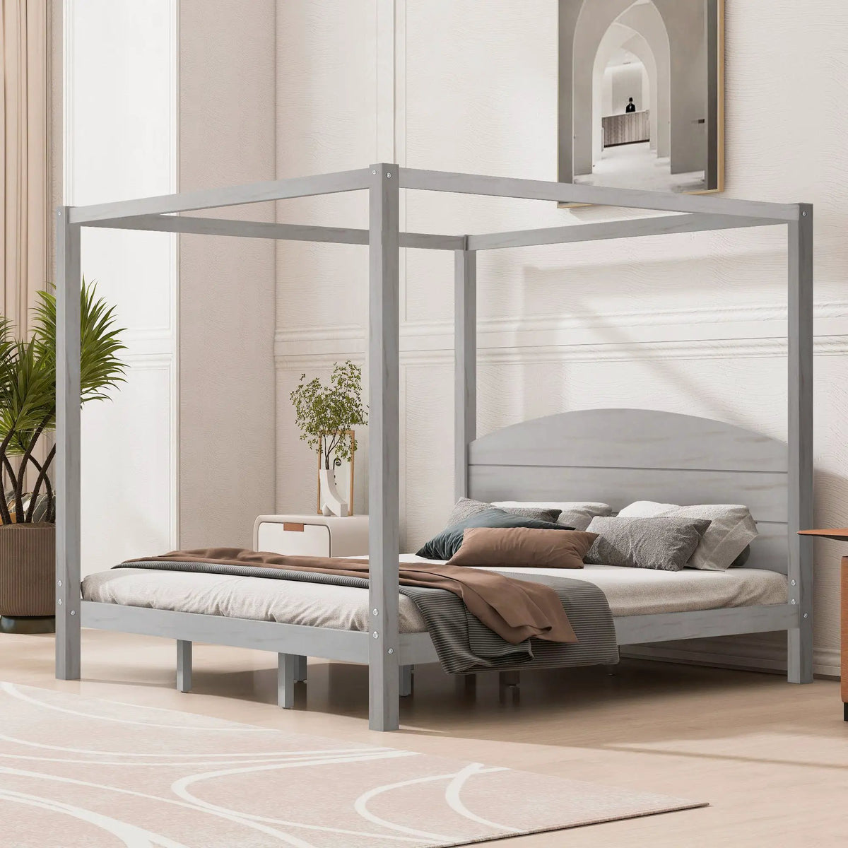 Platform Bed | Reinforced Wood Slats | Integrated Headboard