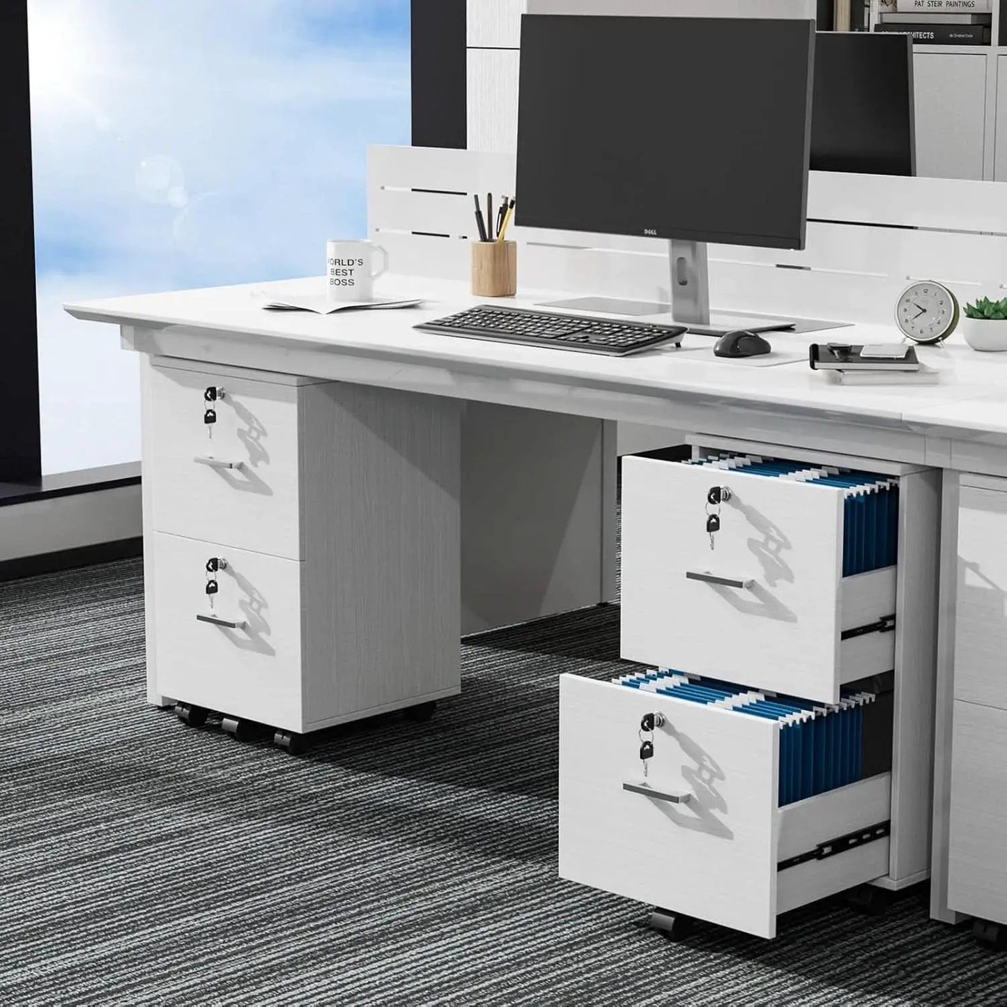 2 Drawer Locking File Cabinet For Letter Size Folders With Tabs, Mobile Under Desk from PriceLows™