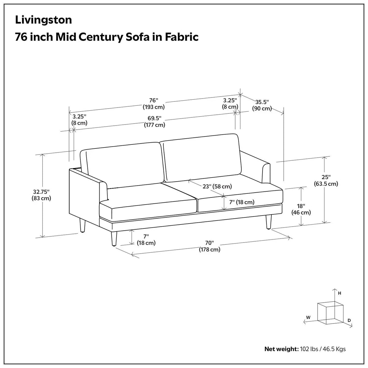 Livingston Upholstered Sofa | Genuine Aniline Leather | 7 Inch Thick Cushions | 76 Inch Length