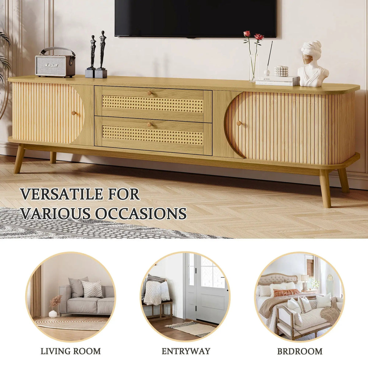 Rattan TV Stand | Fits TVs Up To 75 Inches | Modern Farmhouse Media Console