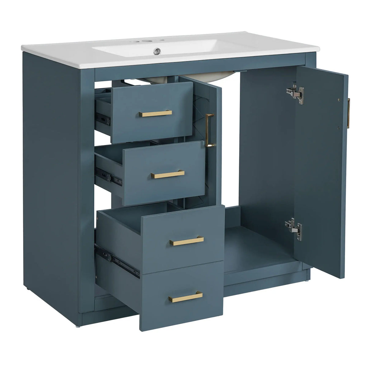 36 Inch Bathroom Vanity | Ceramic Sink Combo | 3 Drawers | Soft Closing Doors