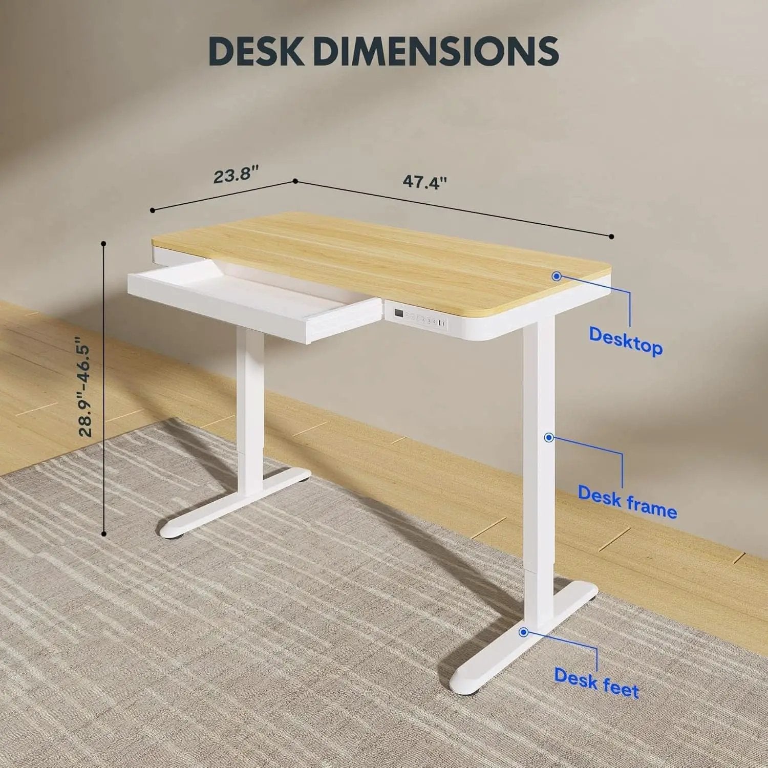 48 Inch Electric Standing Desk With USB Port And Drawers from PriceLows™