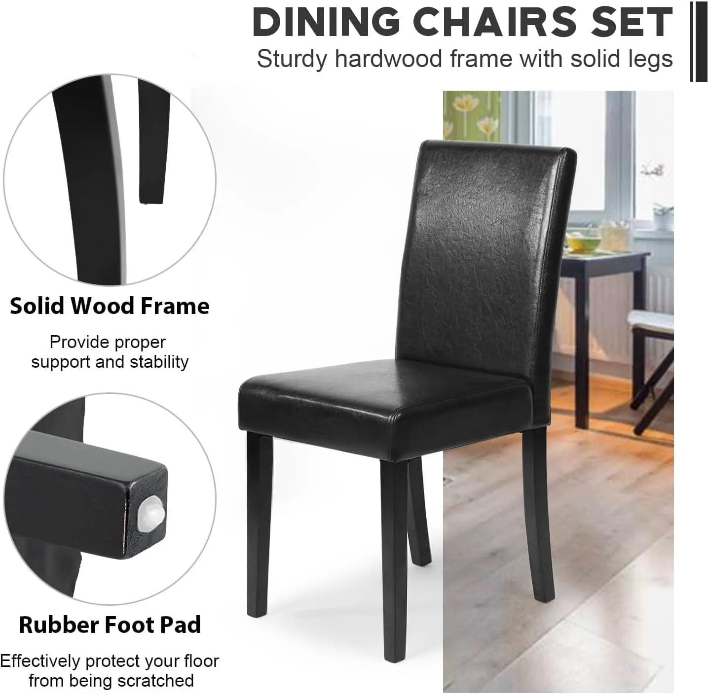 Dining Chairs Set Of 4 Waterproof PU Leather Cushioned With Wood Legs from PriceLows™