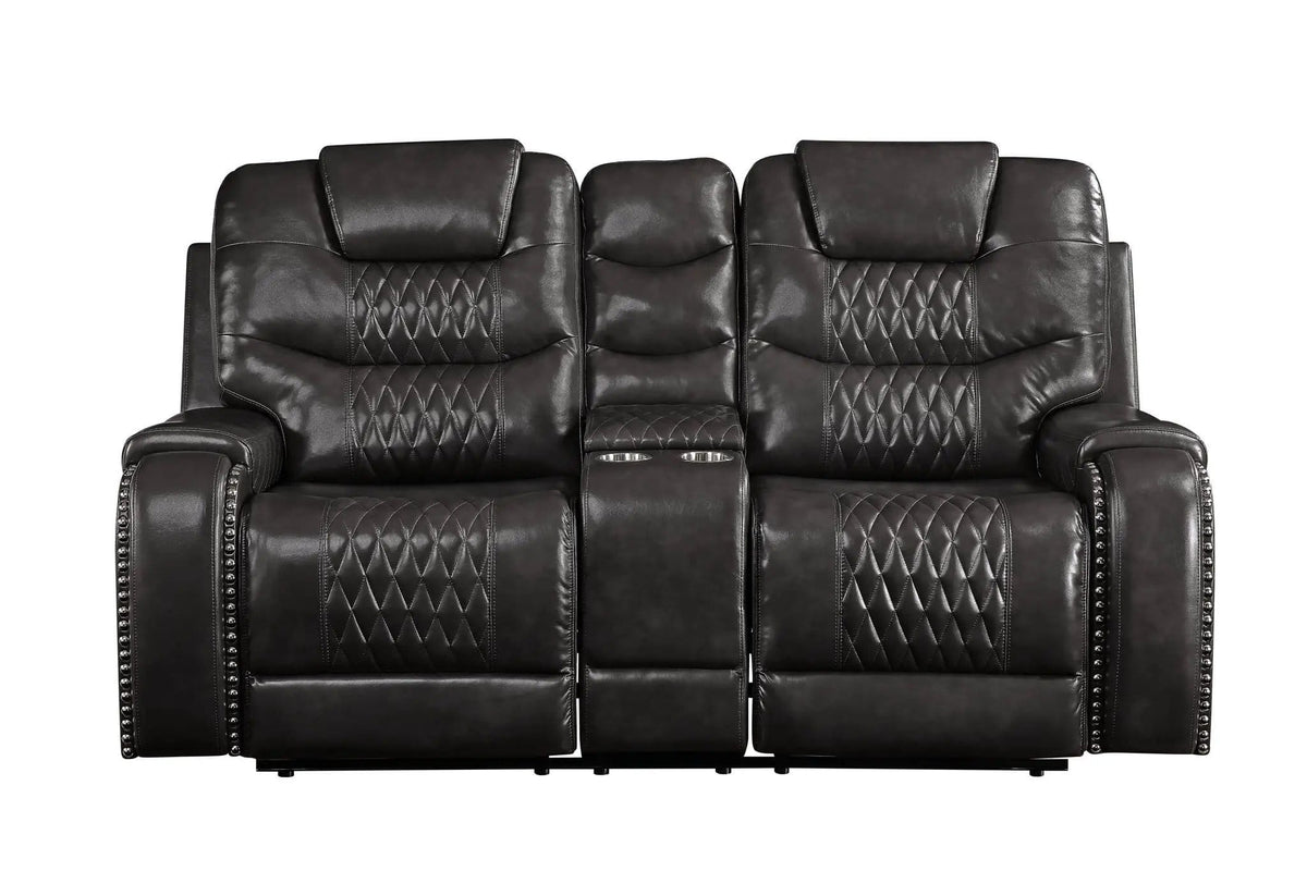 Braylon Recliner Loveseat With Cupholder Console | 38 x 78 x 44 in | Leather & Metal | Brown