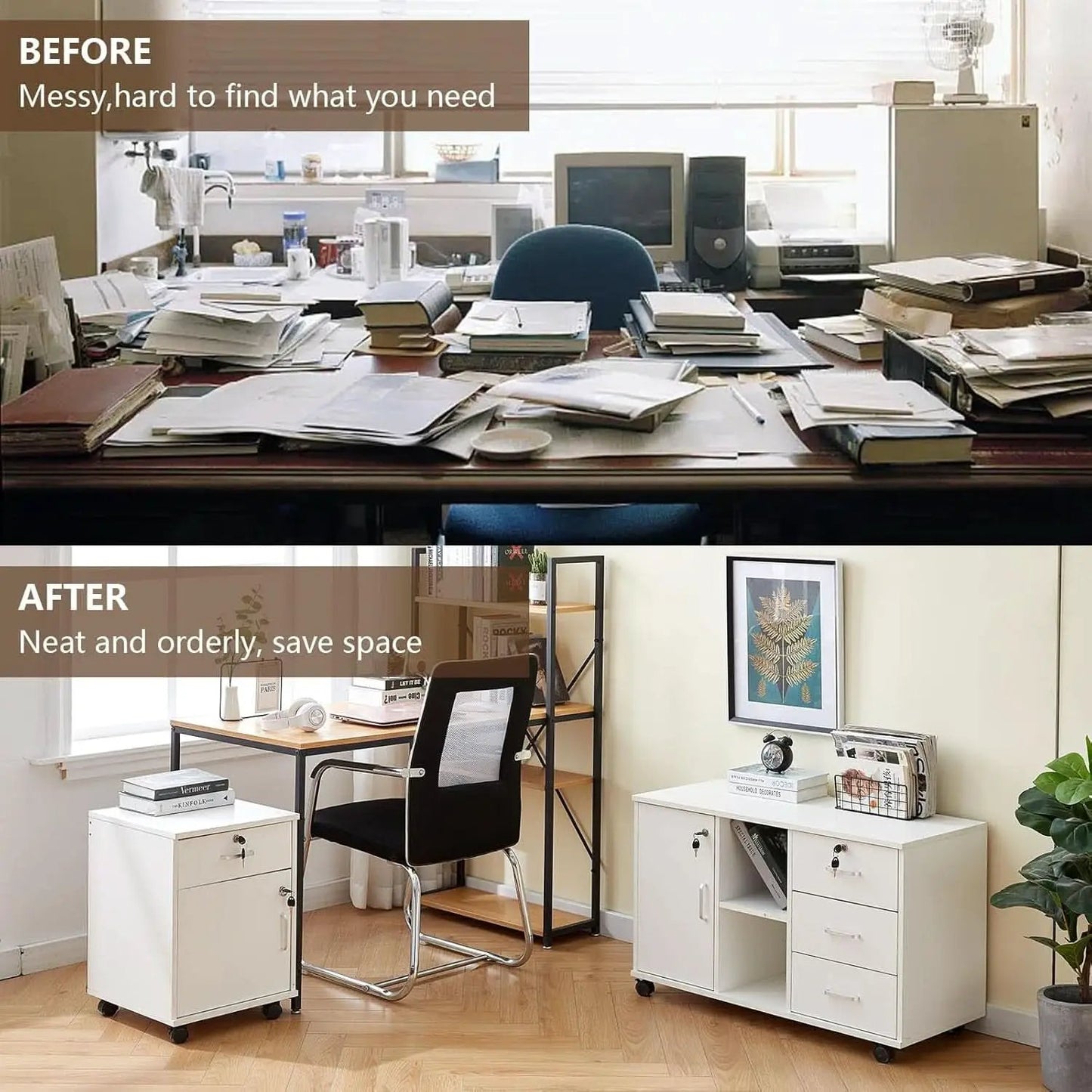 White Mobile File Cabinet With Lockable Drawer And Door from PriceLows™