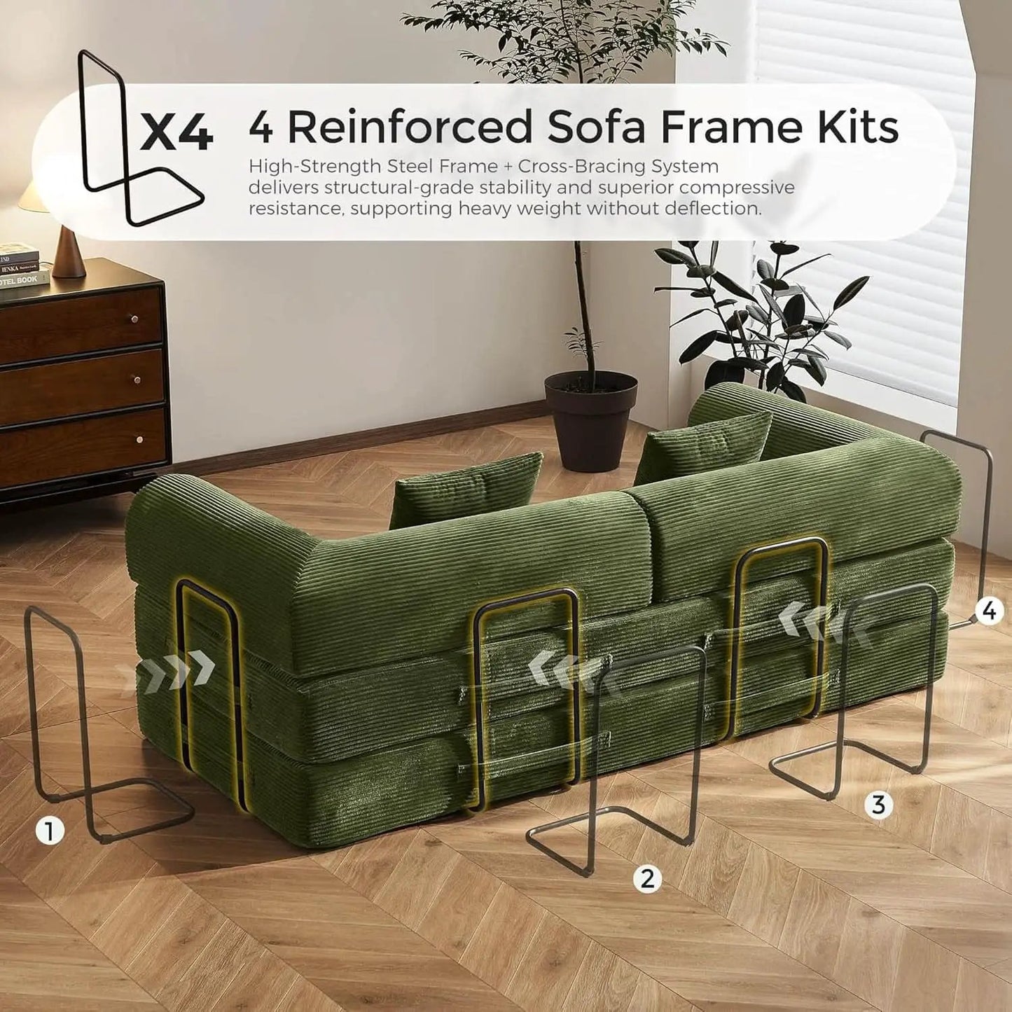 Green Convertible Sofa Bed With Removable Armrests from PriceLows™