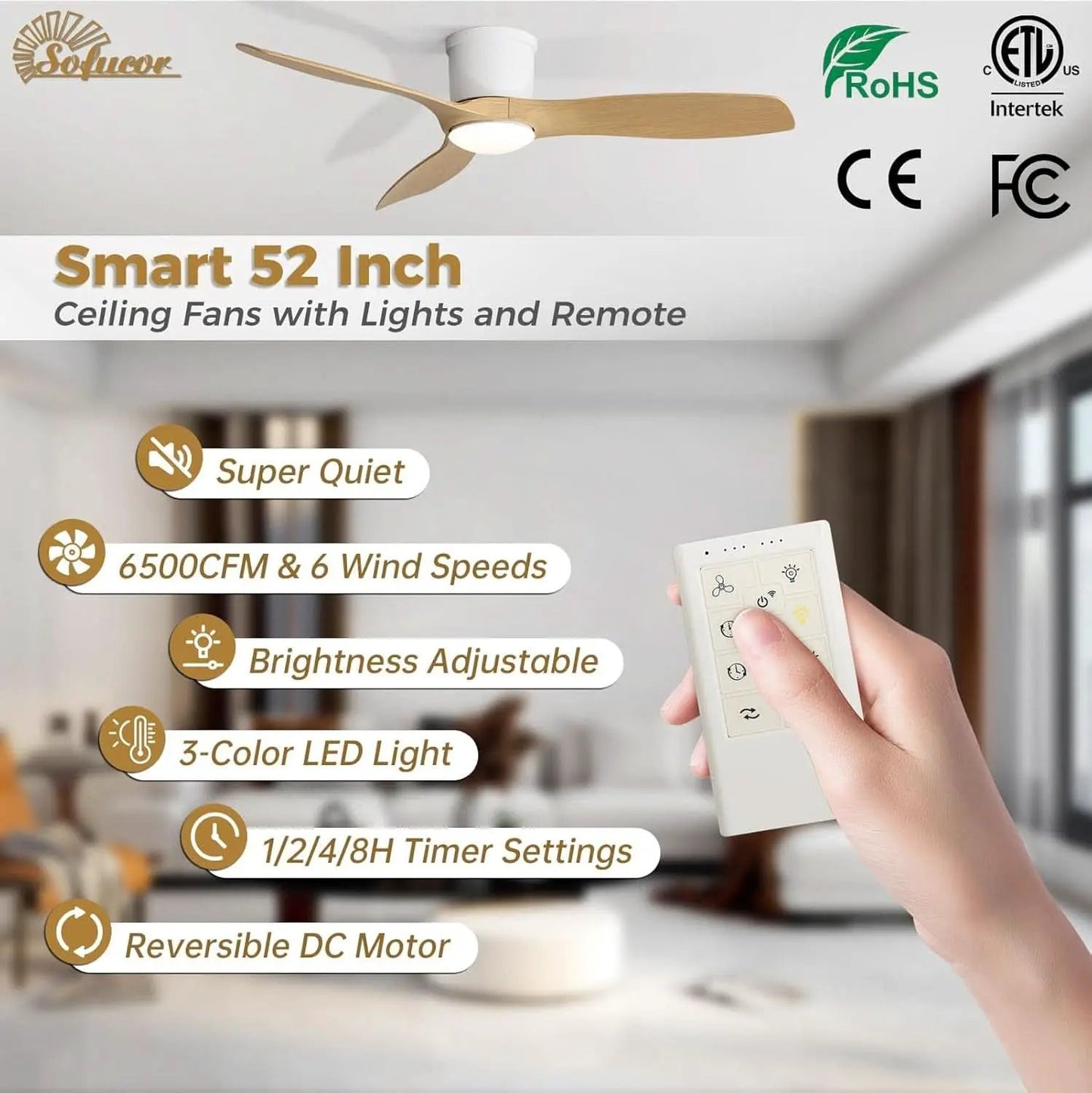 52 Inch Smart Ceiling Fan With Lights Remote App Control from PriceLows™