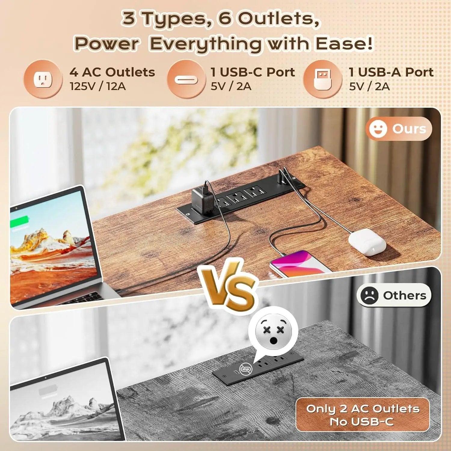 Sixty Three Inch L Shaped Desk USB Port Ergonomic Workspace from PriceLows™