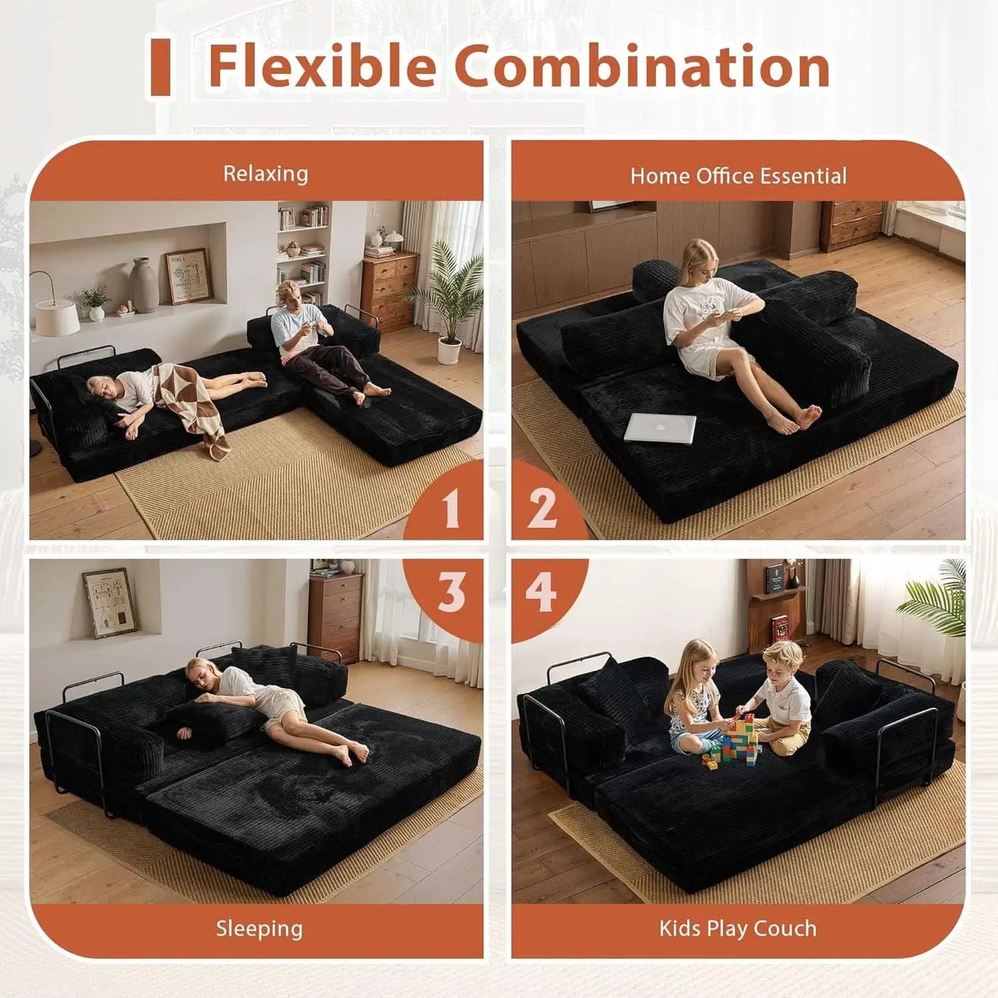 81 Inch Foldable Black Sofa Bed MemoryFoamContourPlus from PriceLows™