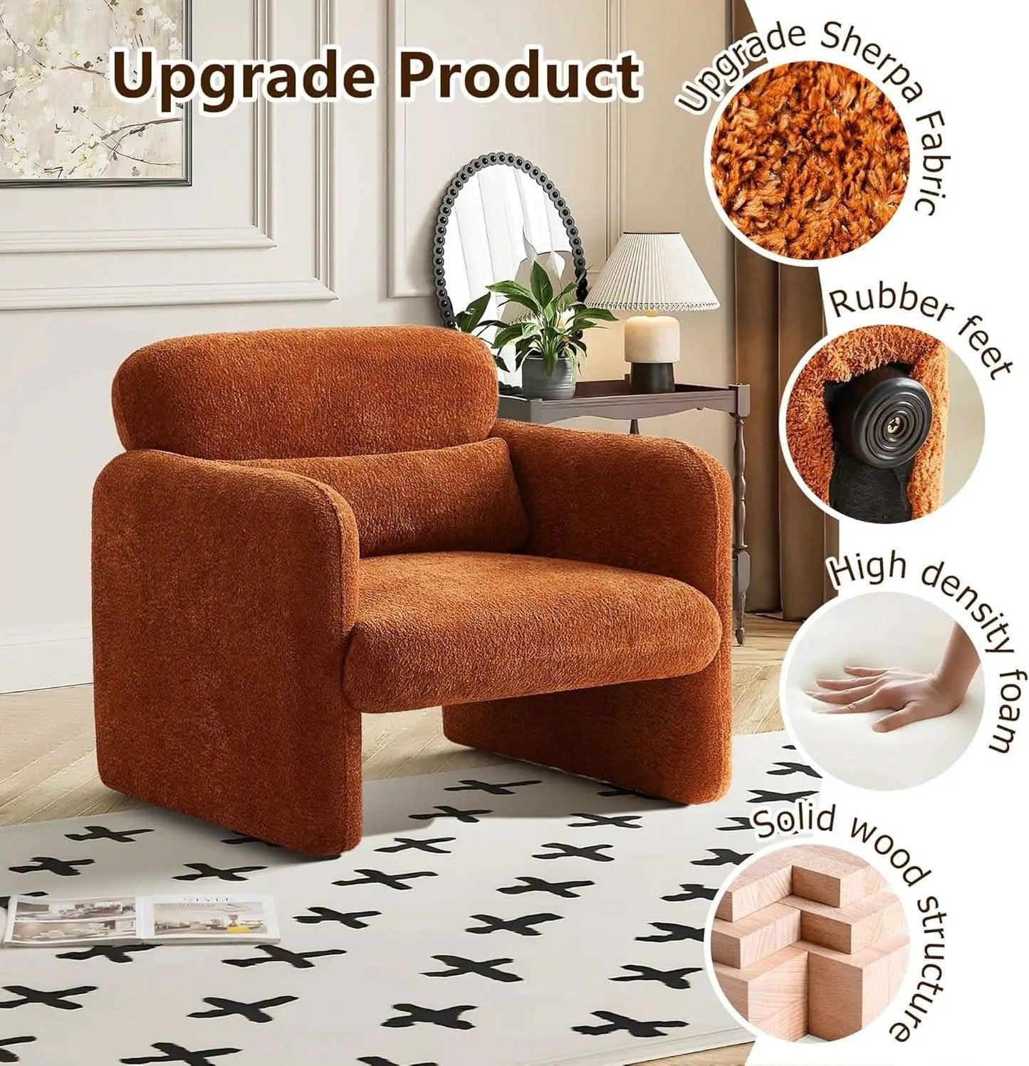 33.86 Inch Sherpa Upholstered Armchair For LivingRoom from PriceLows™