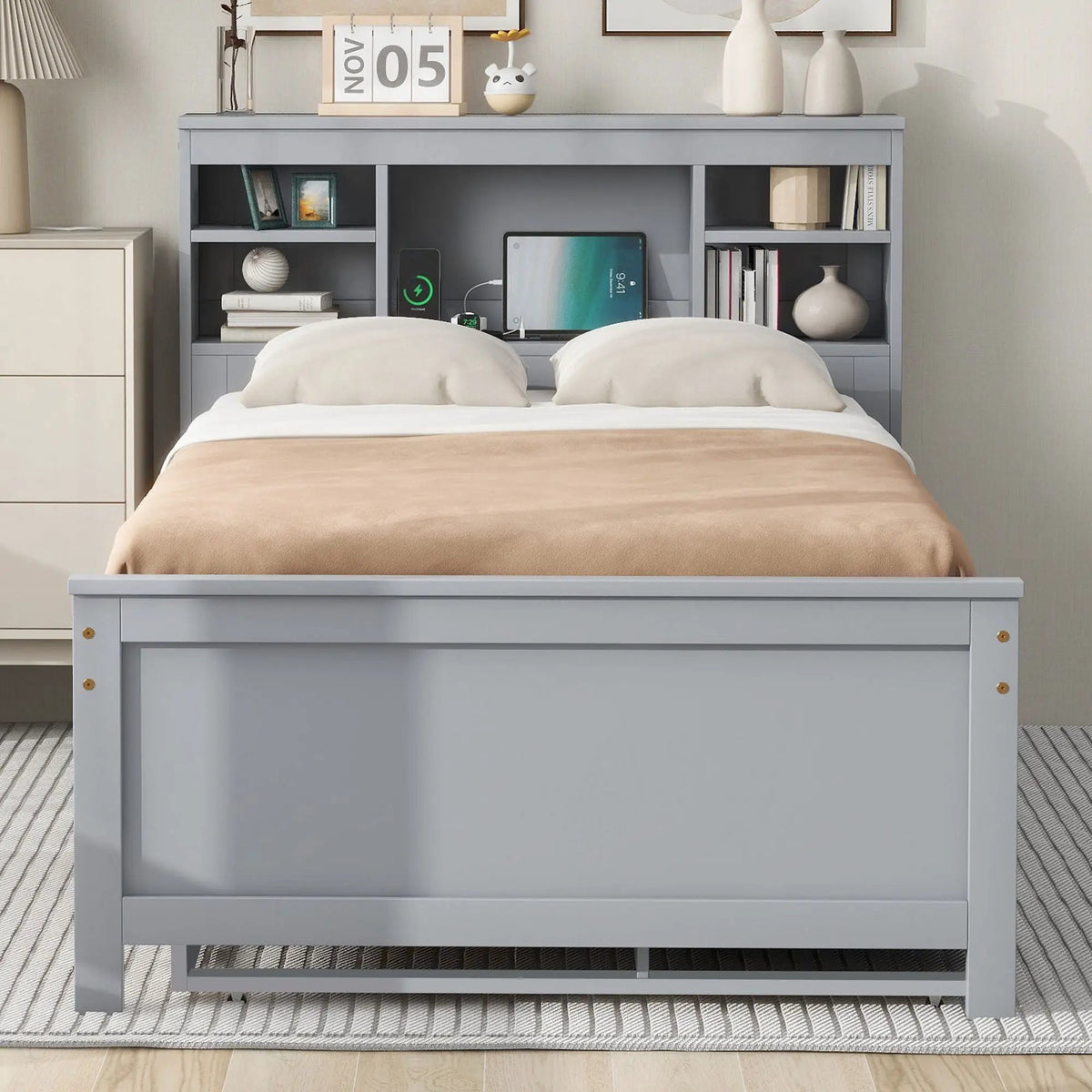 Platform Bed | Storage Headboard | USB Ports | Twin Trundle