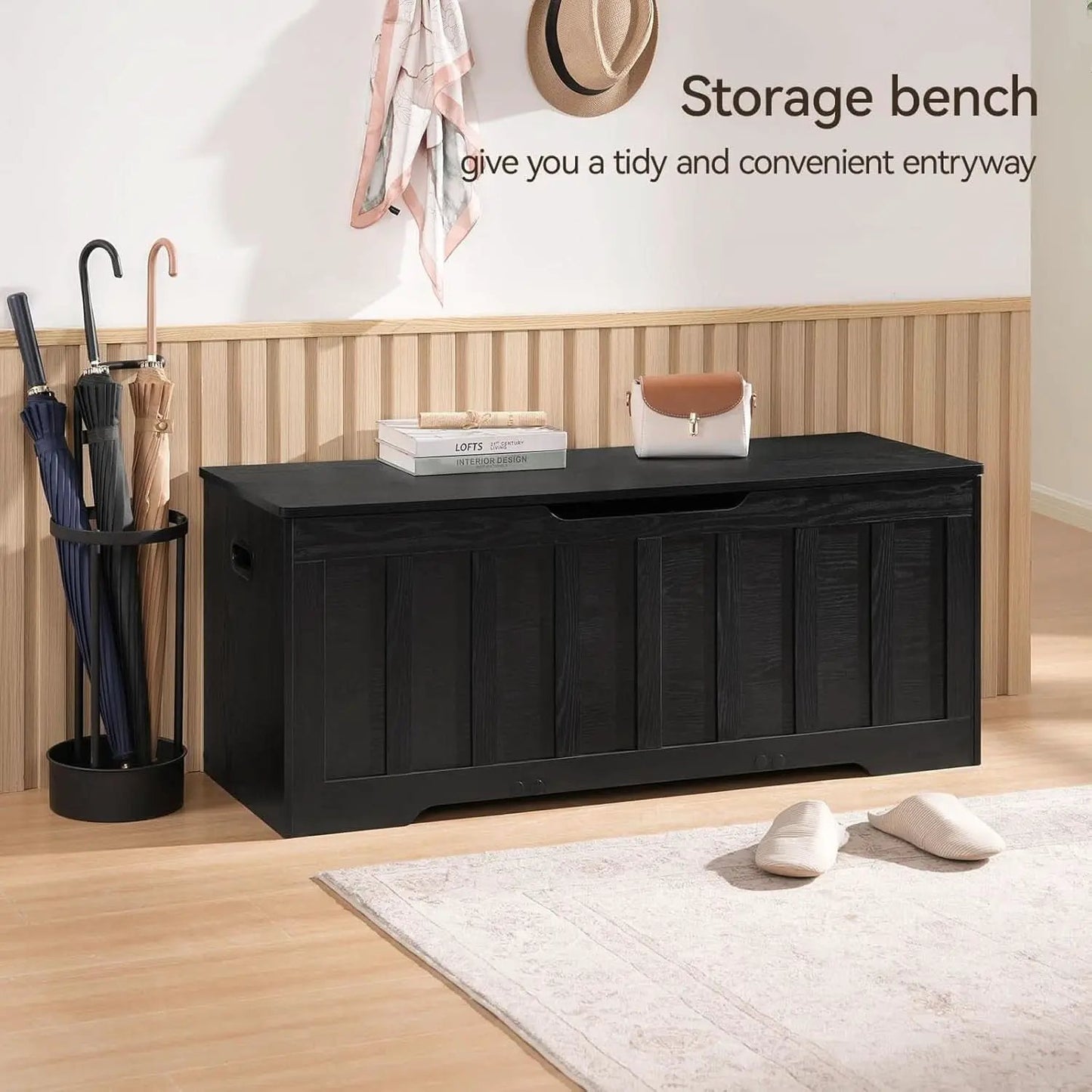 Black 47.2 Inches SolidWood Oversized Storage Bench from PriceLows™