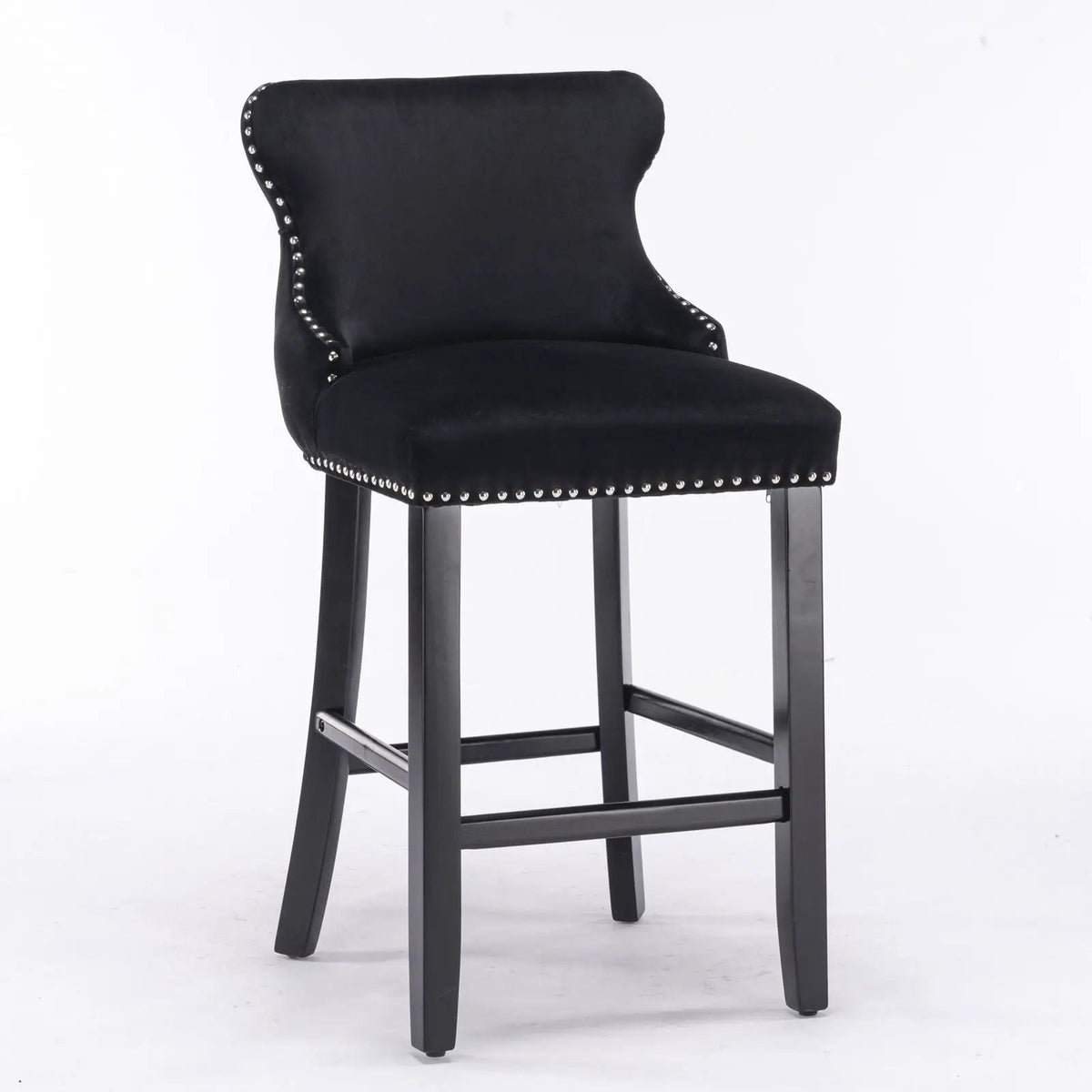 Wing-Back Barstools | Button Tufted Decoration | Wooden Legs With Nailhead Trim | Contemporary Upholstery
