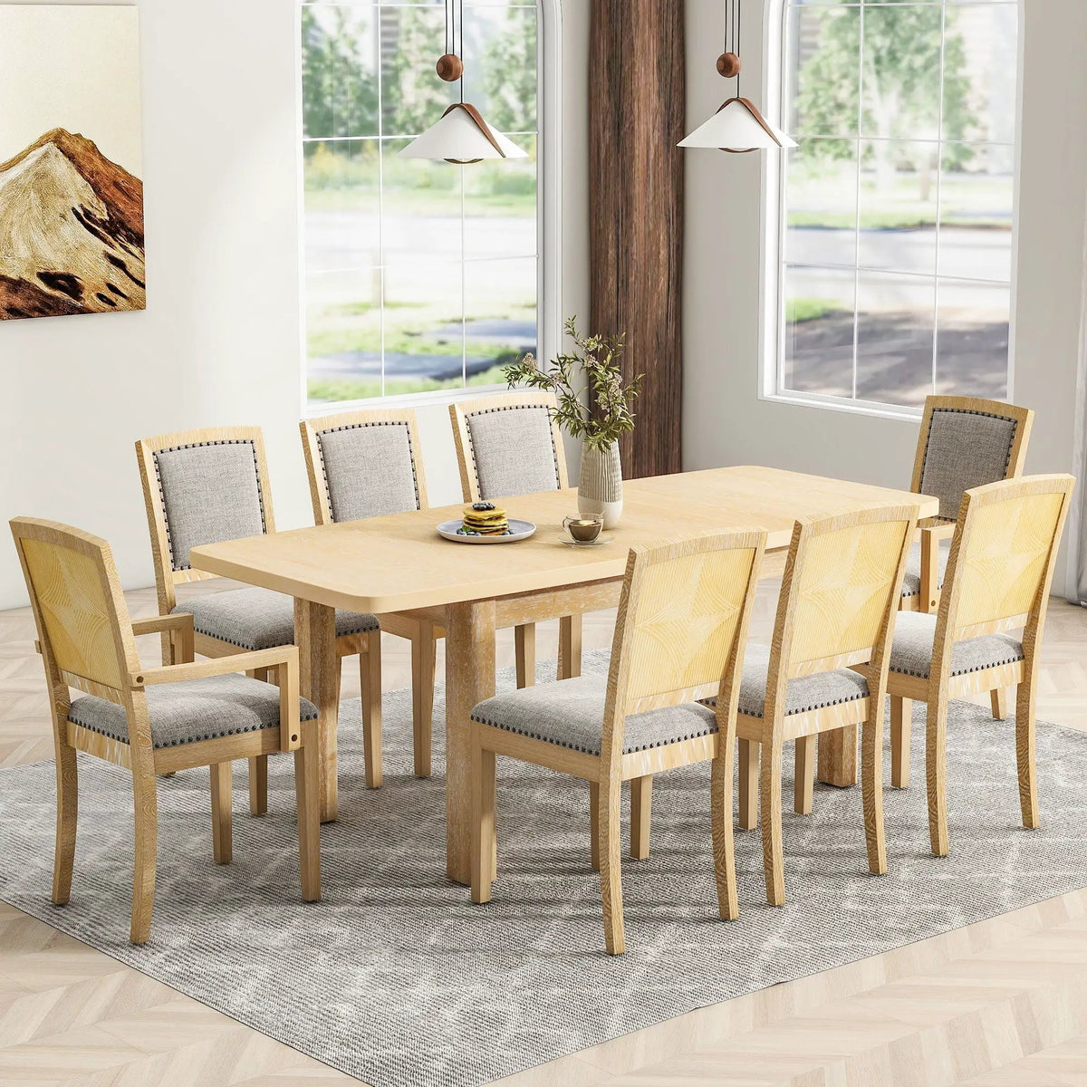 9 Piece Dining Set | Removable Leaf | Rubberwood | 24 Inch Extension