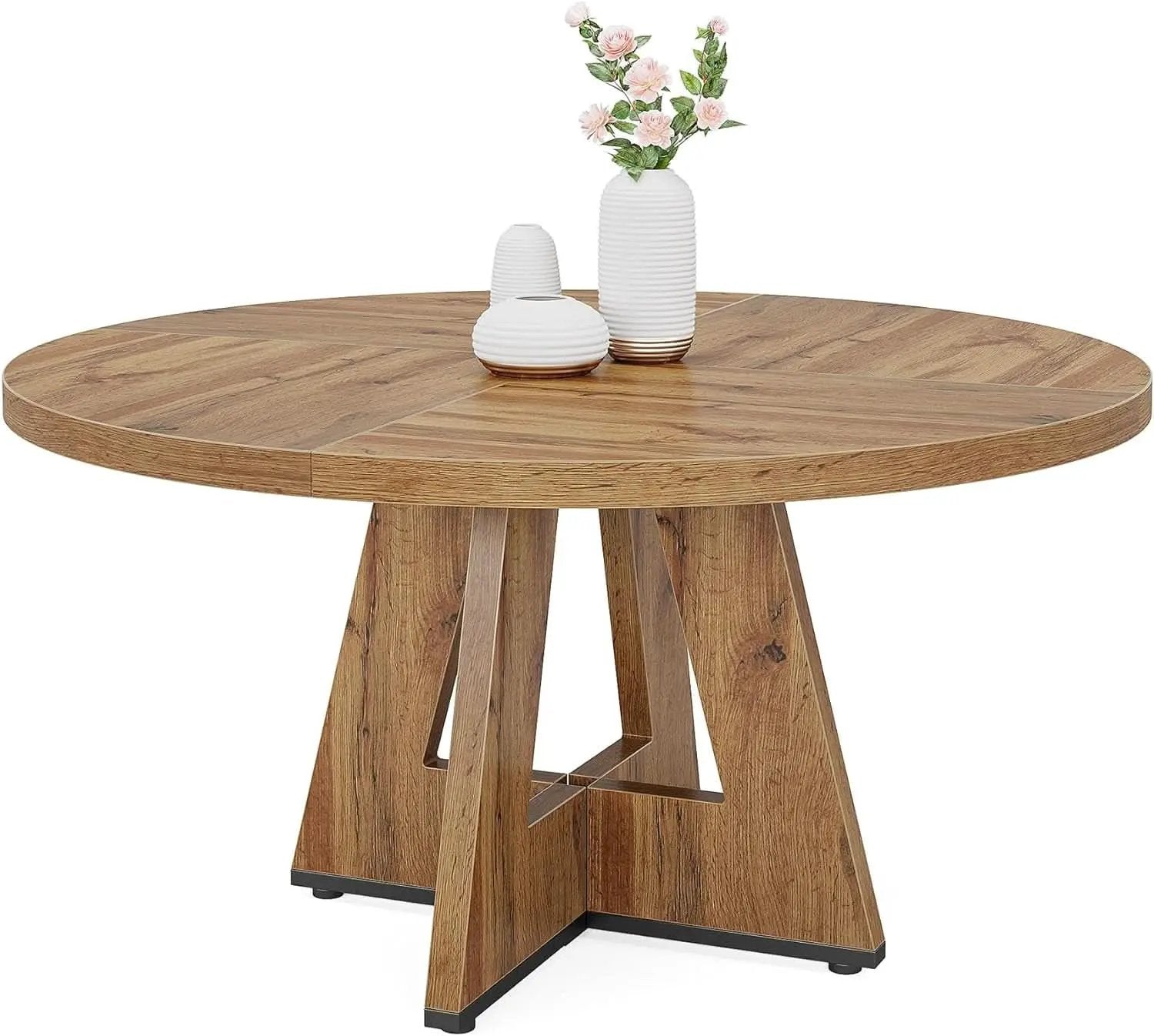 Round Dining Table Wood 47 Inch Burlywood Finish Farmhouse from PriceLows™