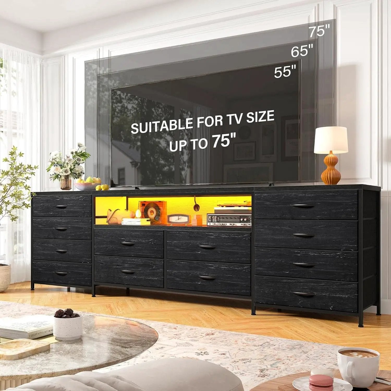 Black Dresser With 75 Inch TV Stand For Living Room from PriceLows™
