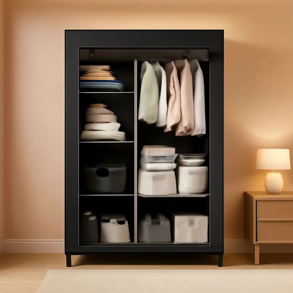 Portable Closet Organizer Black With 6 Shelves And Rod from PriceLows™