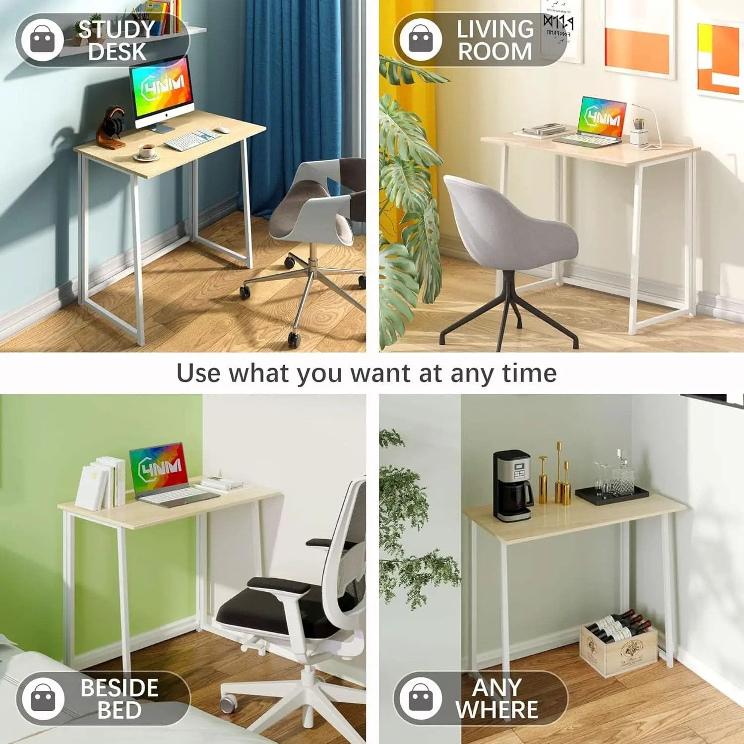 31.5 Inch Folding Desk For Small Spaces Natural White from PriceLows™