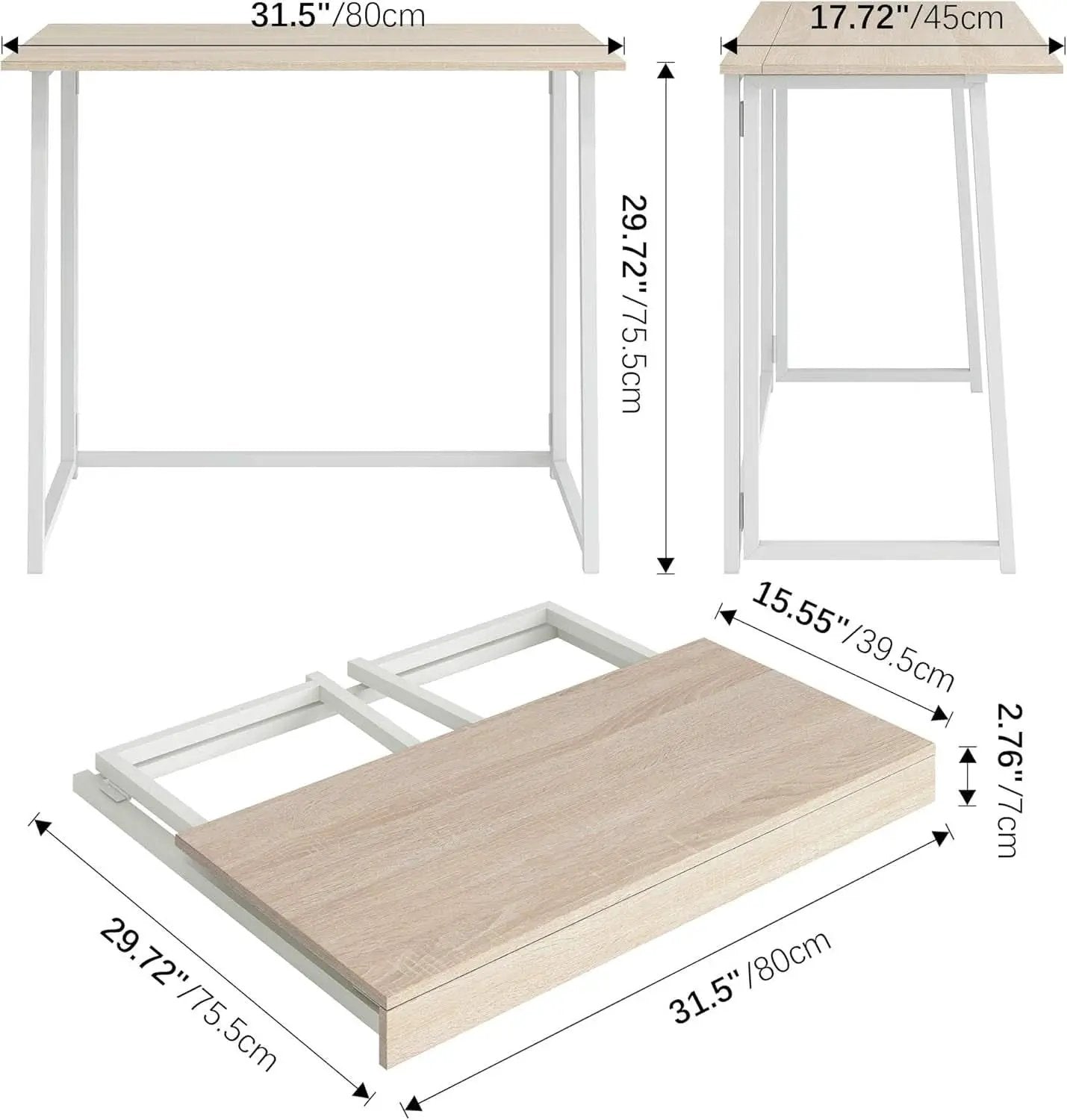 31.5 Inch Folding Desk For Small Spaces Natural White from PriceLows™