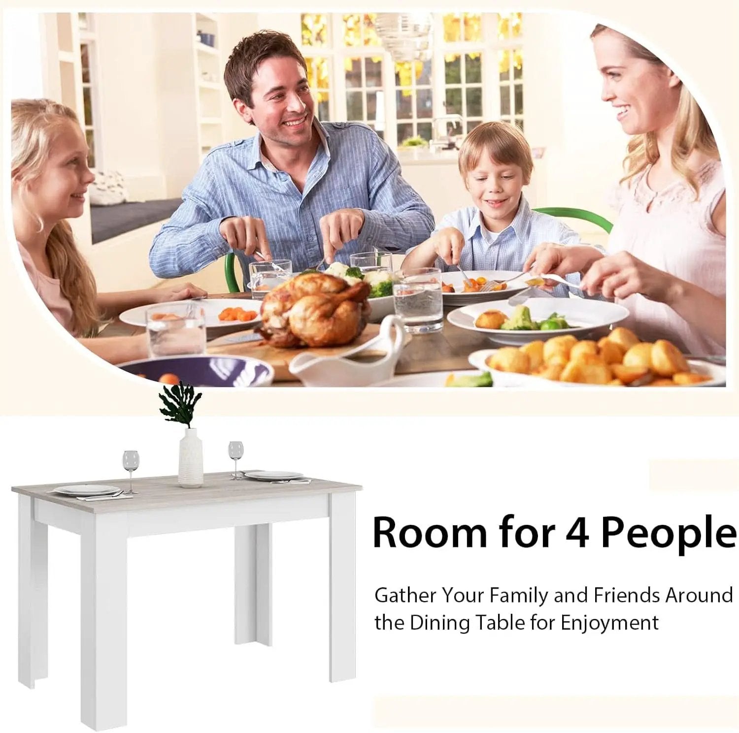 Wooden Dining Table For Four 47 By 28 Inches White Gray from PriceLows™