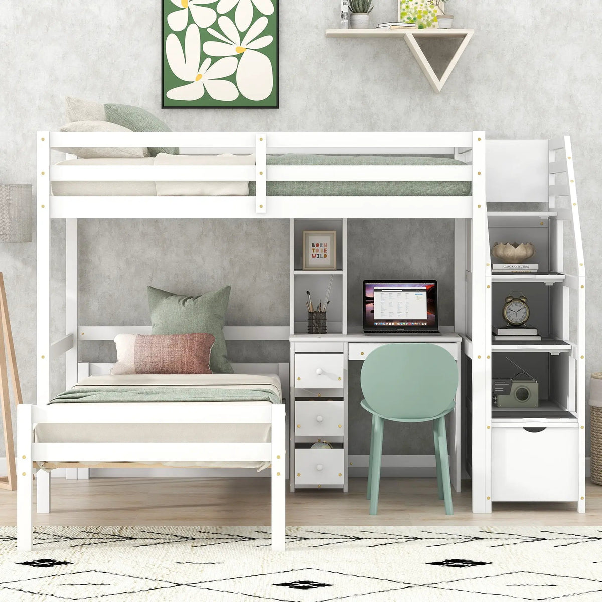 Loft Bed | Separable Design | Storage Staircase | Pine Frame