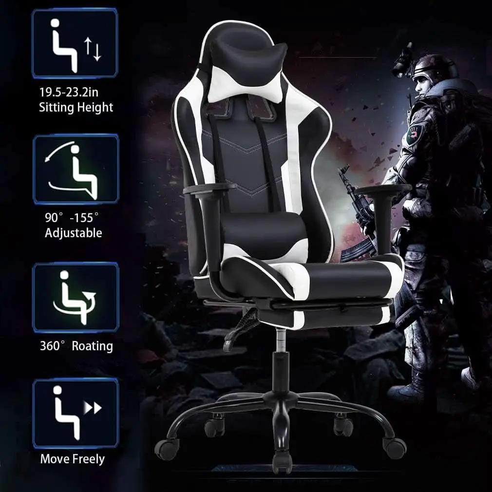 Ergonomic Gaming Chair With Lumbar Support Footrest White from PriceLows™