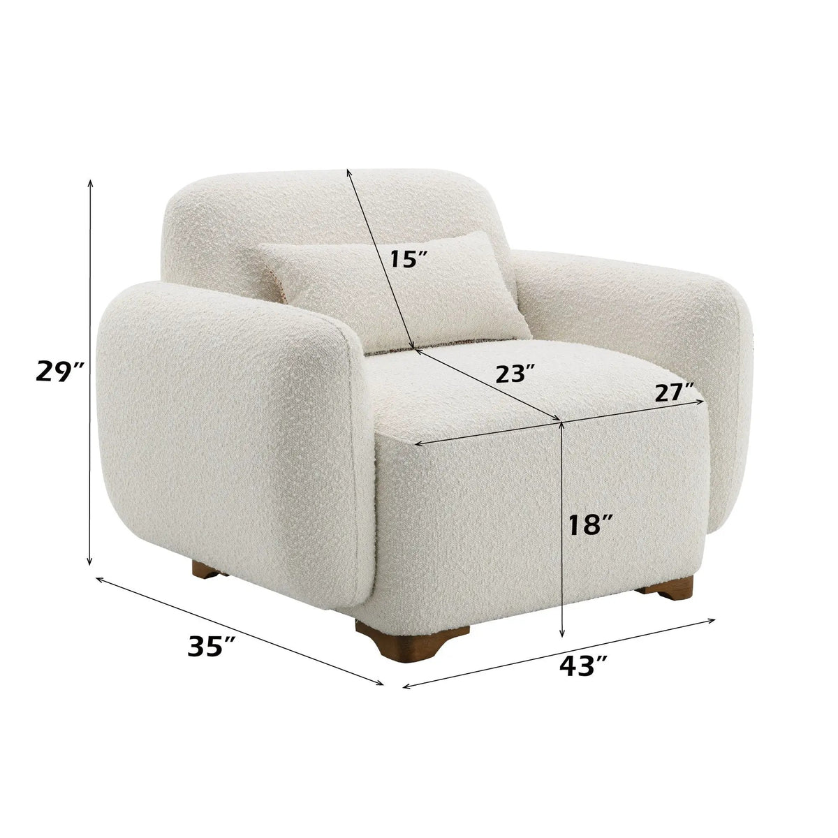 Darius Boucle Accent Chair | Beige | 1 Toss Pillow Included | Modern Design