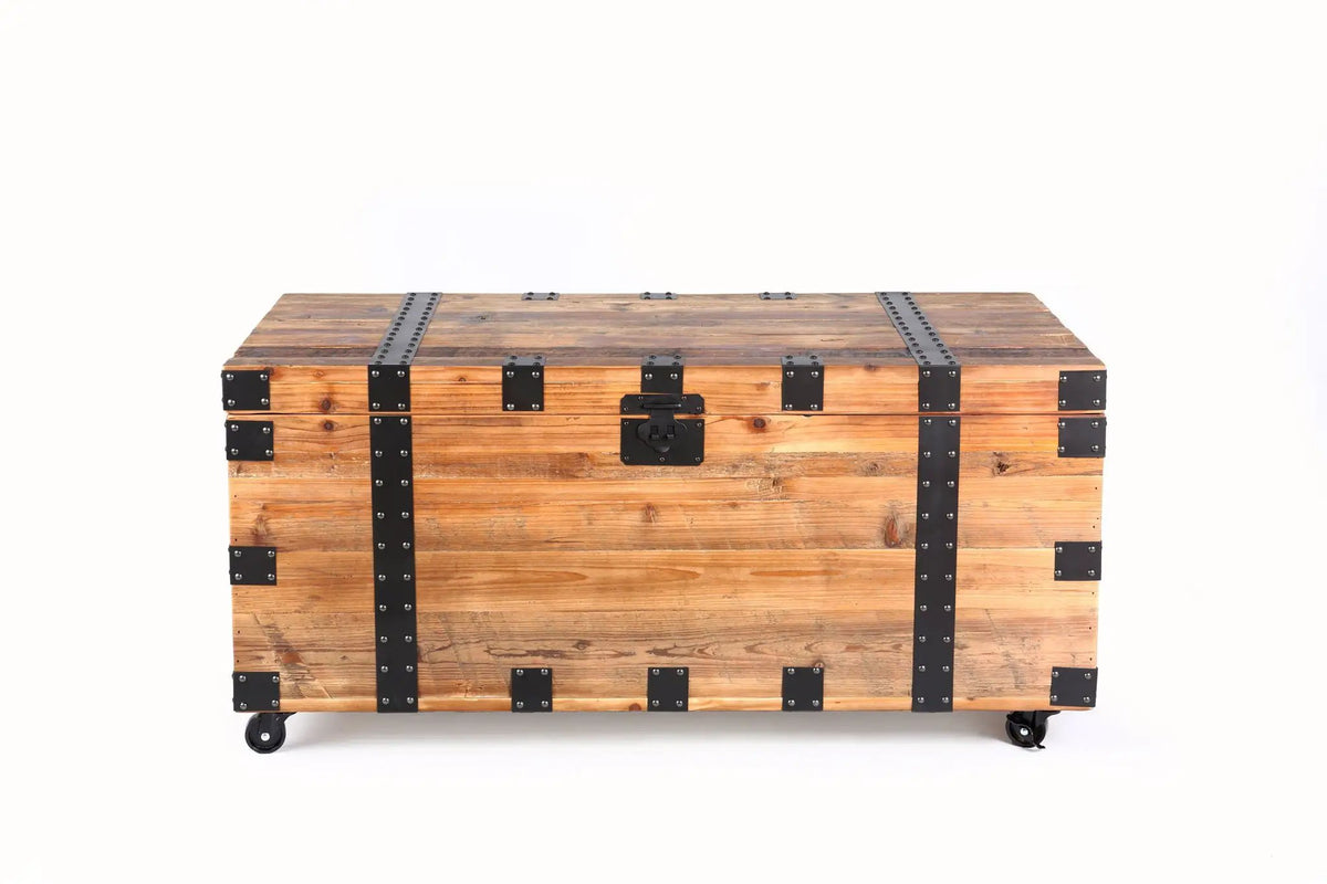 Trunk Coffee Table | Four Wheels | Large Storage Capacity | Natural And Black