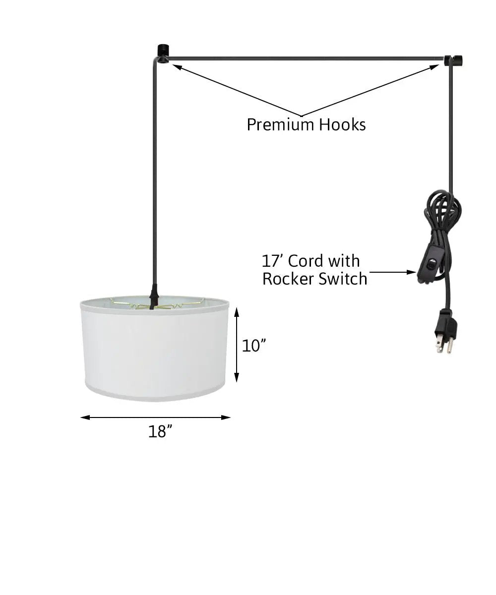 Swag Pendant Light | 18 Inch White Linshade | Plug In