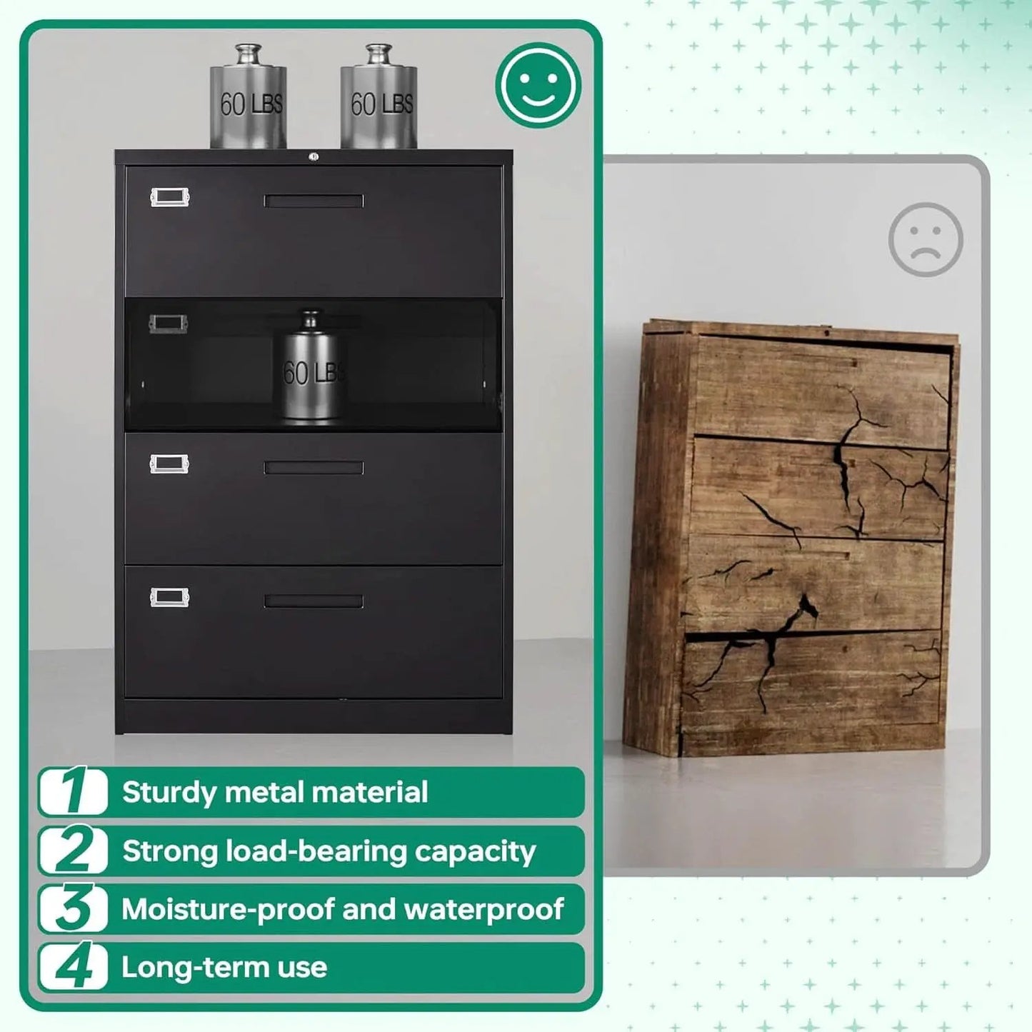 4 Drawer Metal Lateral File Cabinet With Lock For Office from PriceLows™