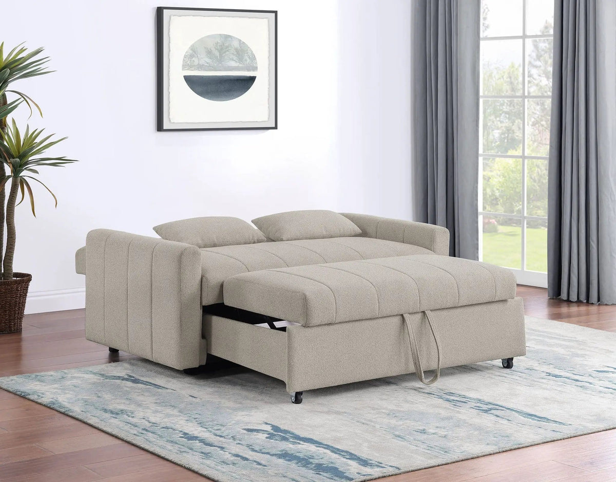 Portland Boucle Upholstered Sleeper Sofa Bed Latte Sleeper Loveseat | 59.75 x 34 x 36.5 in | Boucle | Bedroom