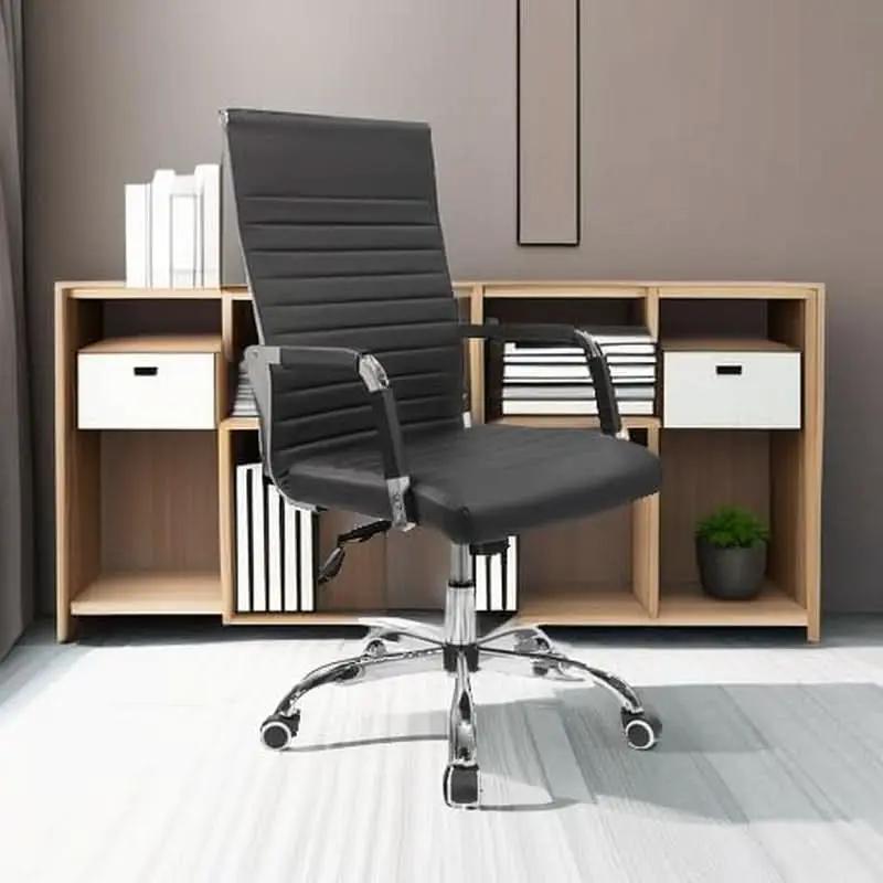 Ribbed Mid Back PU Leather Desk Chair Adjustable Black from PriceLows™