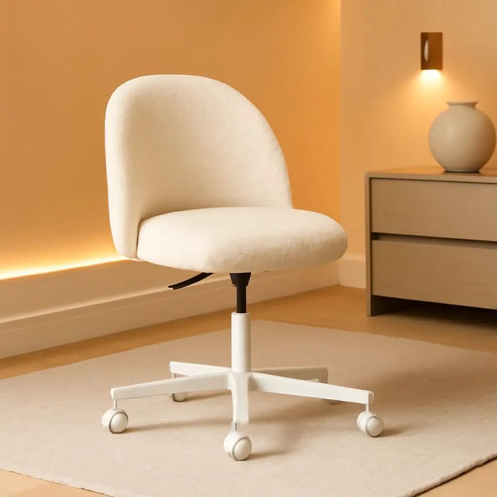 Armless Creamy Beige Teddy Fleece Office Desk Chair With Wheels from PriceLows™