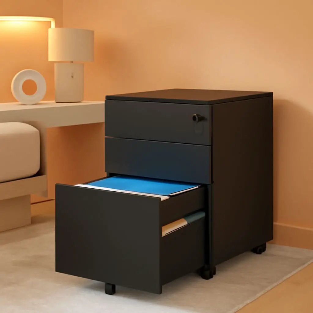 3 Drawer Locking Pedestal File Cabinet For Office Use Lockable Metal Filing Cabinet With Secure Drawers from PriceLows™